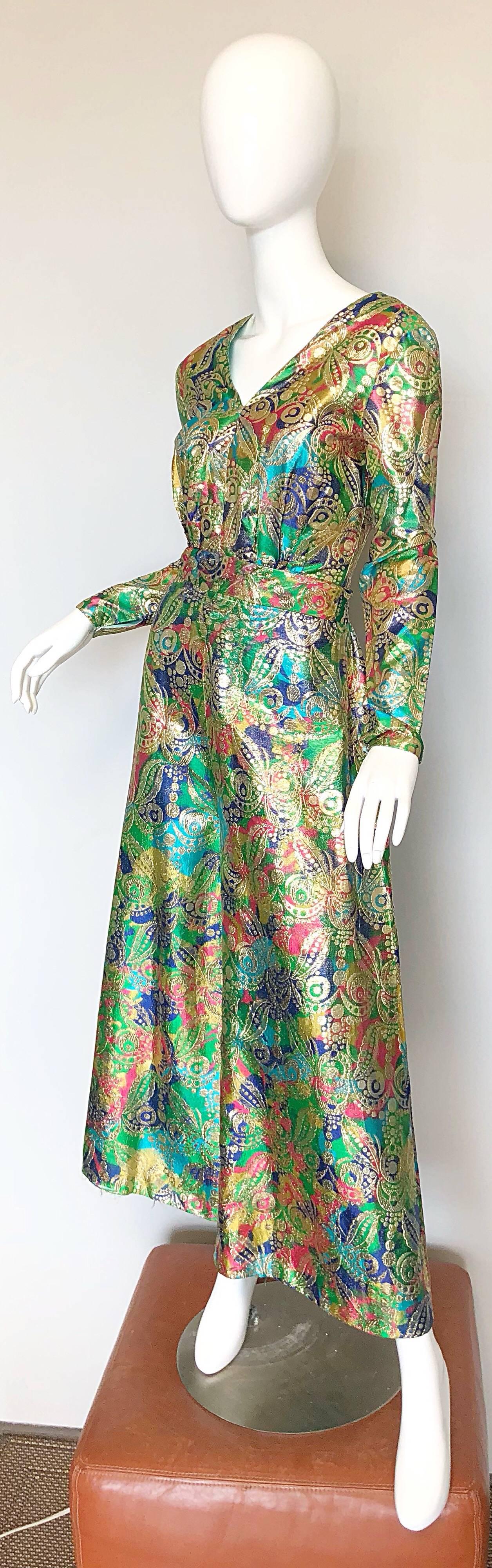 Gray Amazing 1970s Long Sleeve Psychedelic Paisley 70s Wide Leg Palazzo Jumpsuit