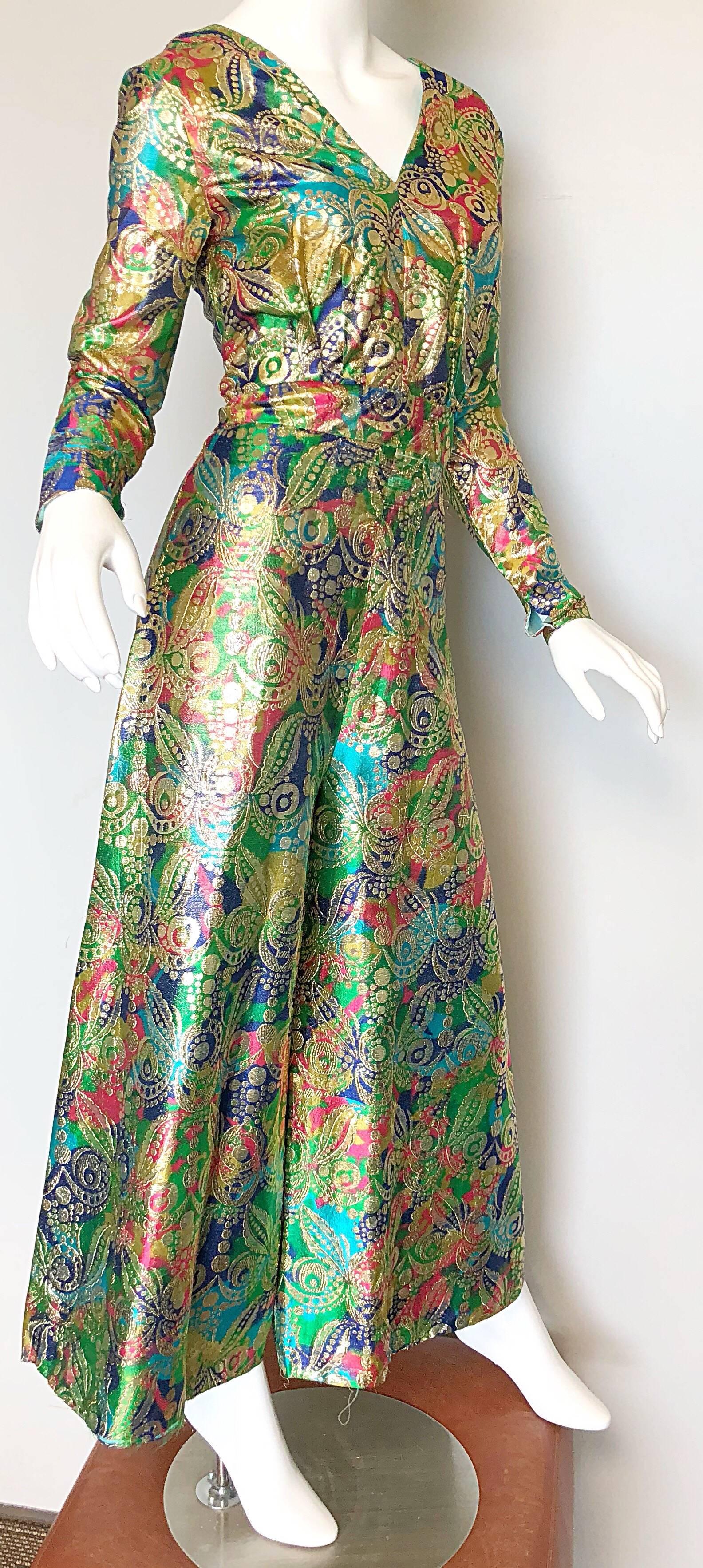Amazing 1970s Long Sleeve Psychedelic Paisley 70s Wide Leg Palazzo Jumpsuit In Excellent Condition In San Diego, CA