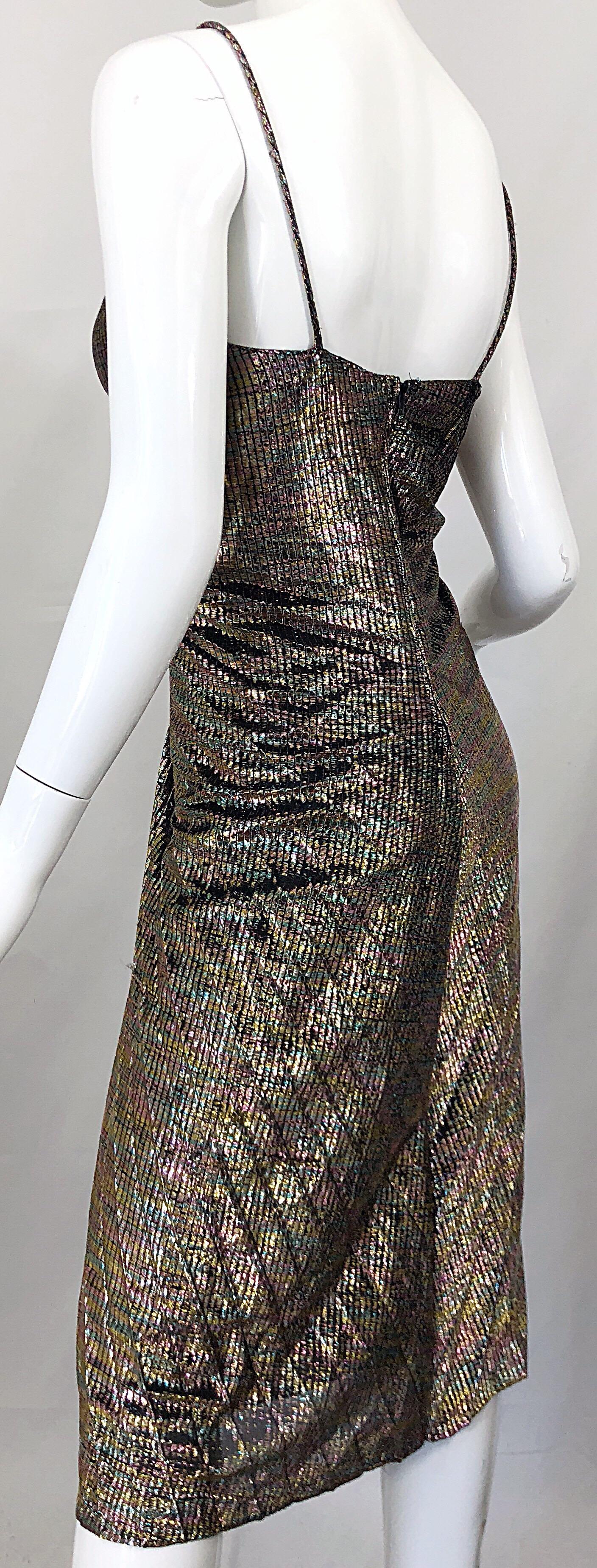 Gray Amazing 1970s Metallic Disco Studio 54 Pleated Slinky Colorful Vintage 70s Dress