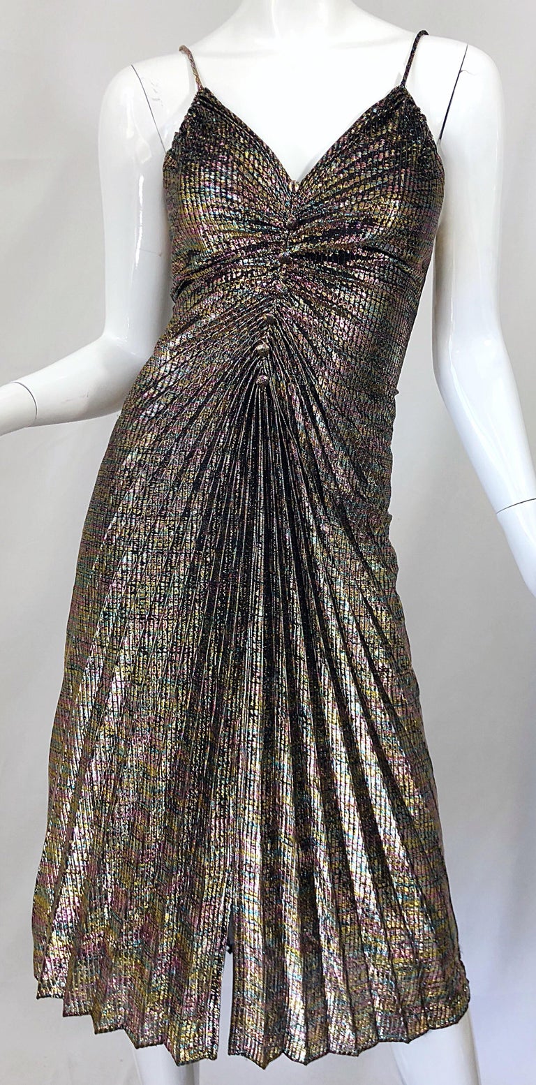 Amazing 1970s Metallic Disco Studio 54 Pleated Slinky Colorful Vintage 70s  Dress at 1stDibs | metallic 70s dress, 70s metallic dress, studio 54 dress
