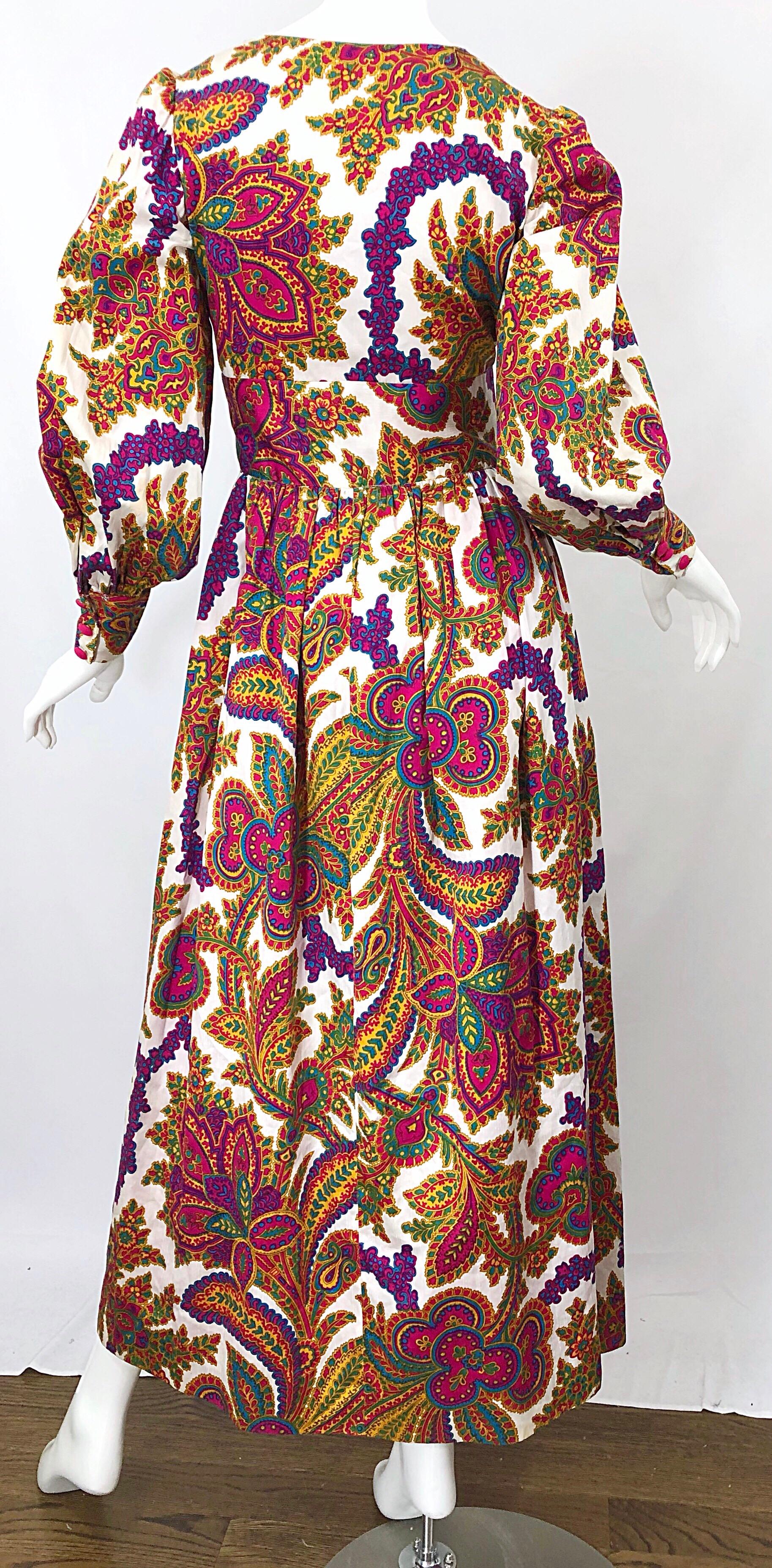 Amazing 1970s Regal Paisley Boho Chic Colorful Vintage 70s Silk Gown Maxi Dress 2