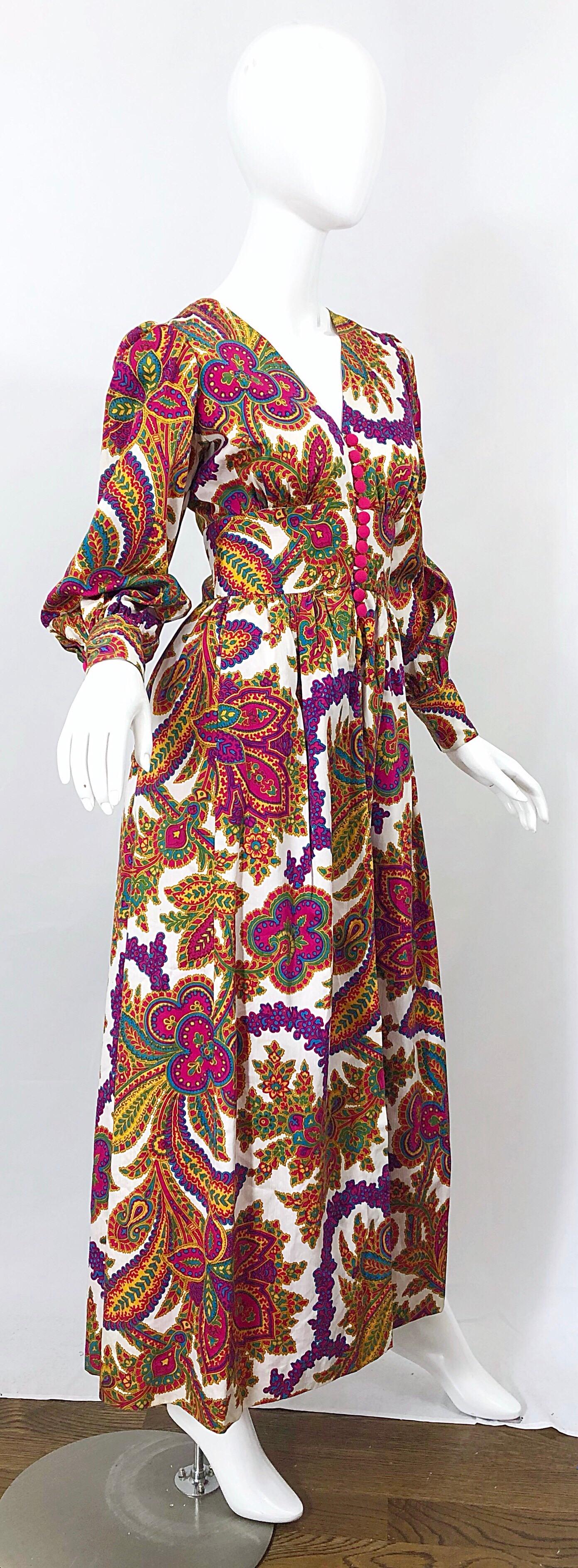 Amazing 1970s Regal Paisley Boho Chic Colorful Vintage 70s Silk Gown Maxi Dress 3