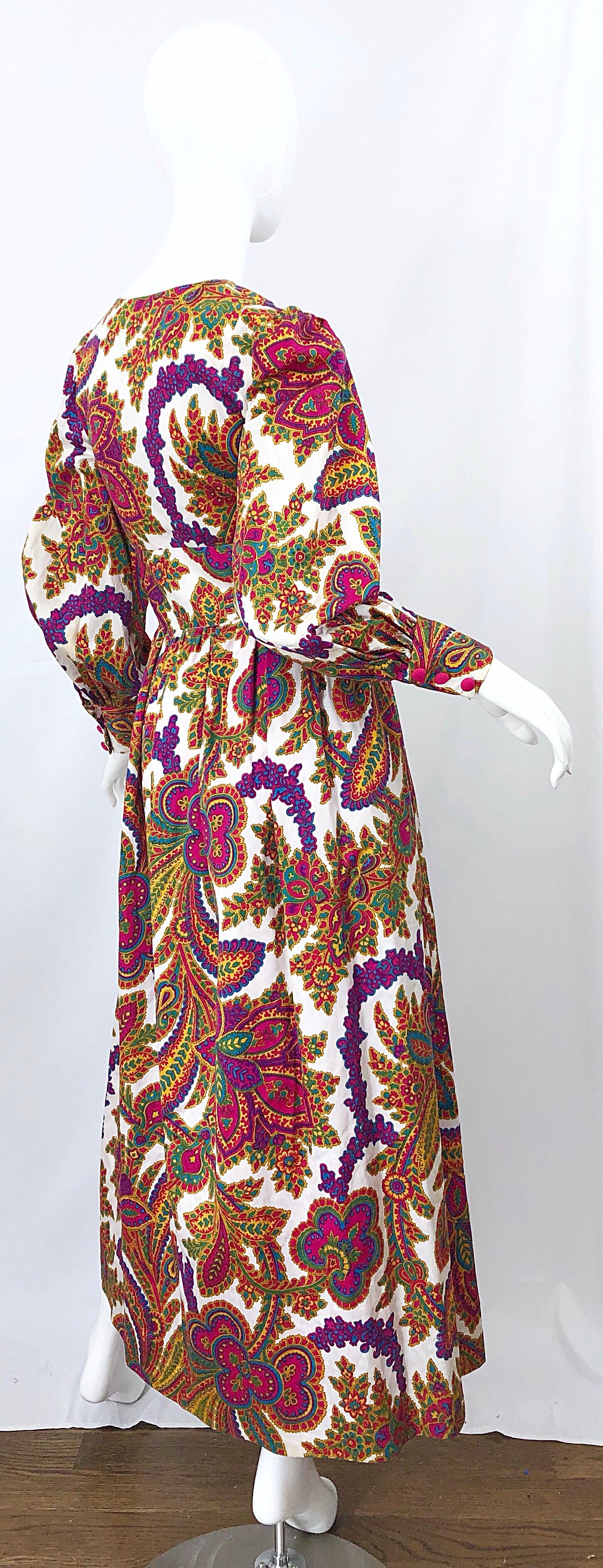 Amazing 1970s Regal Paisley Boho Chic Colorful Vintage 70s Silk Gown Maxi Dress 4