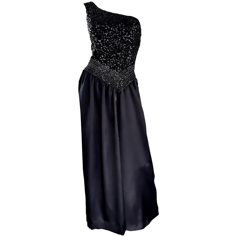 Amazing 1970s Vintage One Shoulder Black Sequin Silk 70s Evening Dress Gown For Sale at 1stDibs | 1970 evening wear, black sequin one shoulder dress, 70s formal dresses Amazing 1970s Vintage One Shoulder Black Sequin Silk 70s Evening Dress Gown For Sale at 1stDibs | 1970 evening wear, black sequin one shoulder dress, 70s formal dresses
