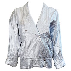 Amazing 1980s Christian Lauren Paris Silver Leather Vintage 80s Moto Jacket Med