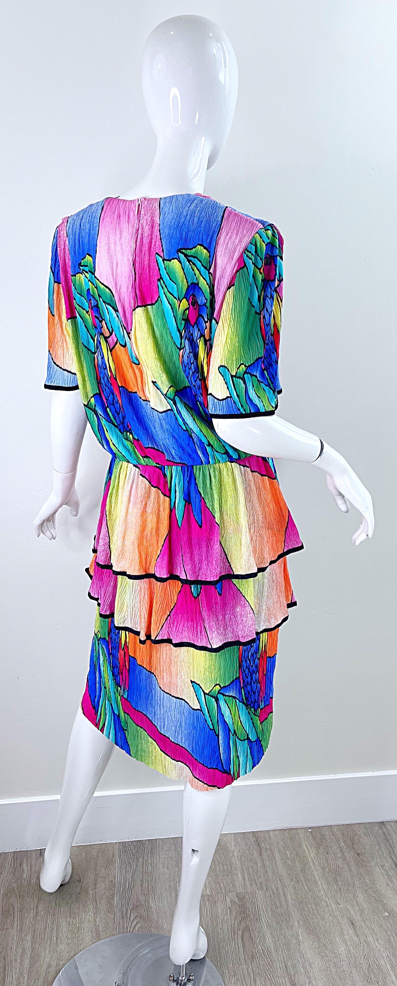 Amazing 1980s Puszta Novelty Parrot Print Margaritaville Vintage 80s Dress For Sale 6