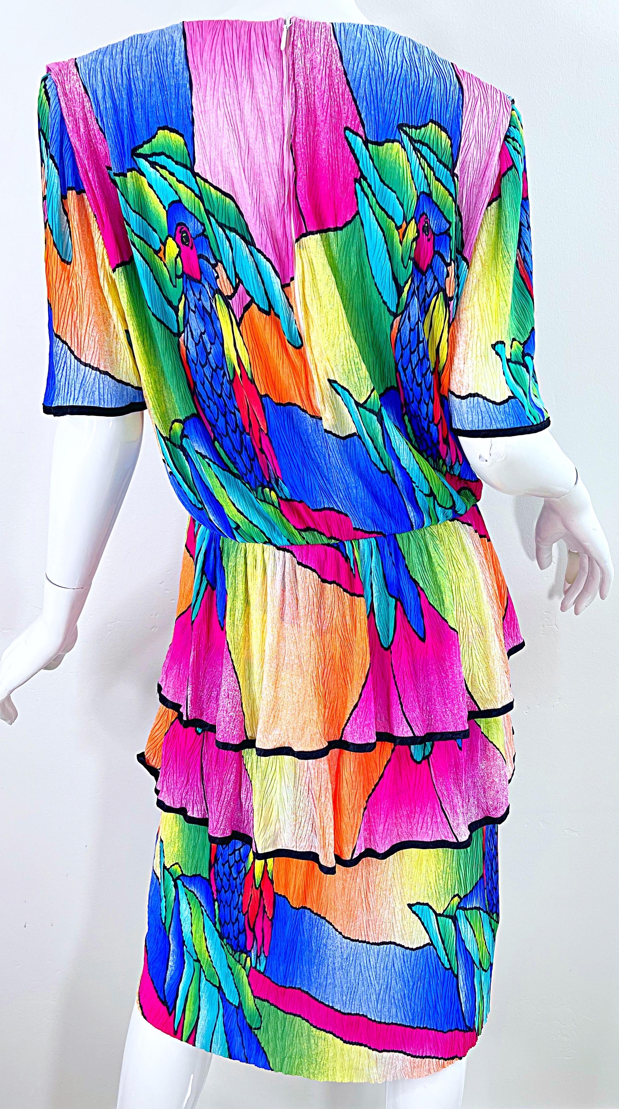 Amazing 1980s Puszta Novelty Parrot Print Margaritaville Vintage 80s Dress For Sale 7