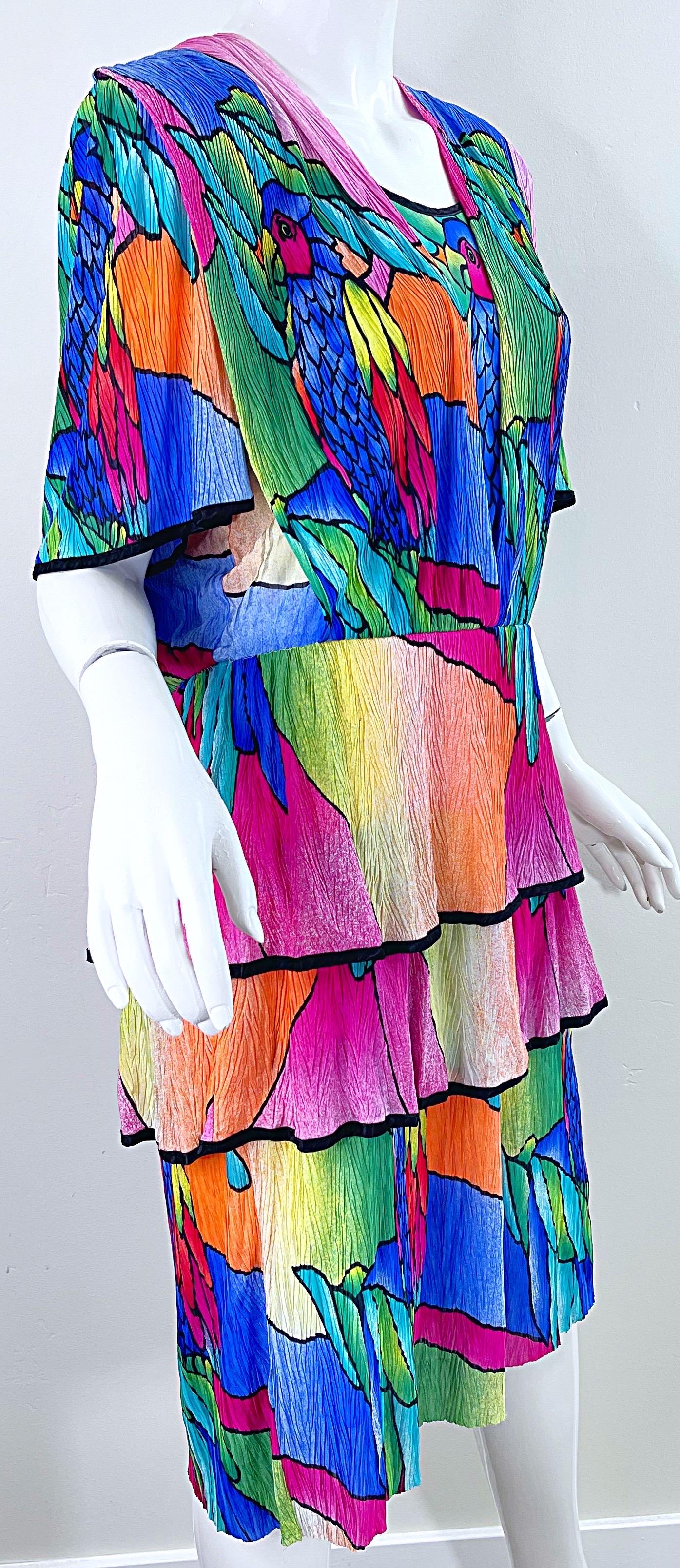Amazing 1980s Puszta Novelty Parrot Print Margaritaville Vintage 80s Dress For Sale 10