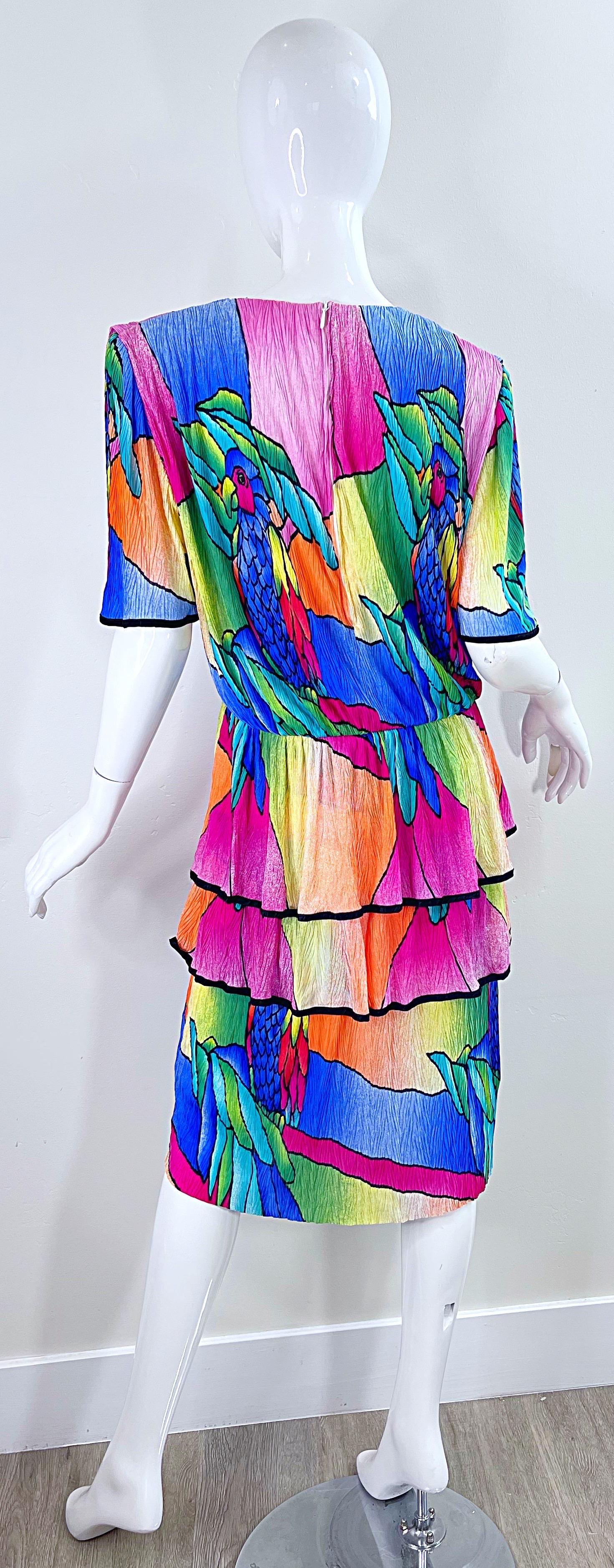 Amazing 1980s Puszta Novelty Parrot Print Margaritaville Vintage 80s Dress For Sale 1