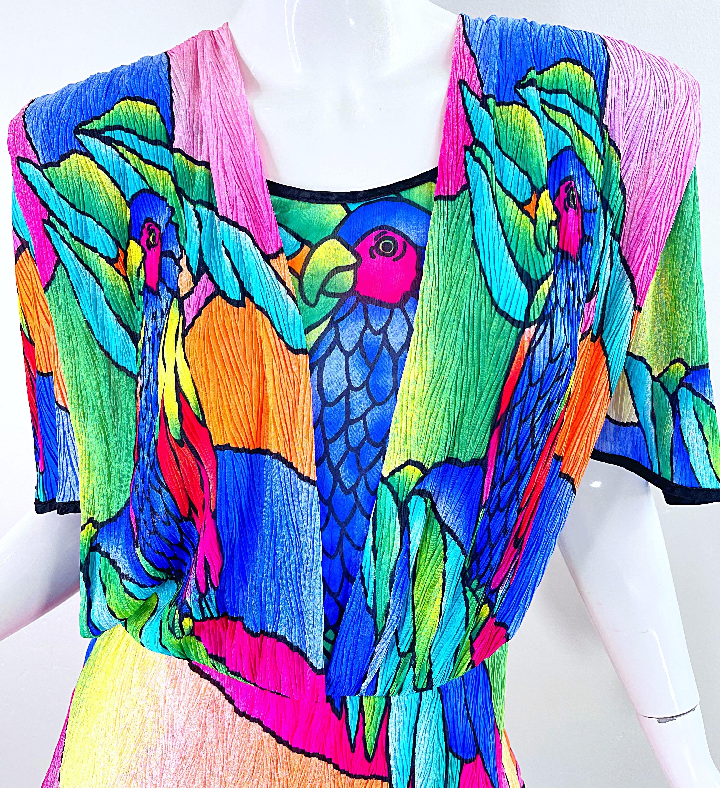 Amazing 1980s Puszta Novelty Parrot Print Margaritaville Vintage 80s Dress For Sale 2