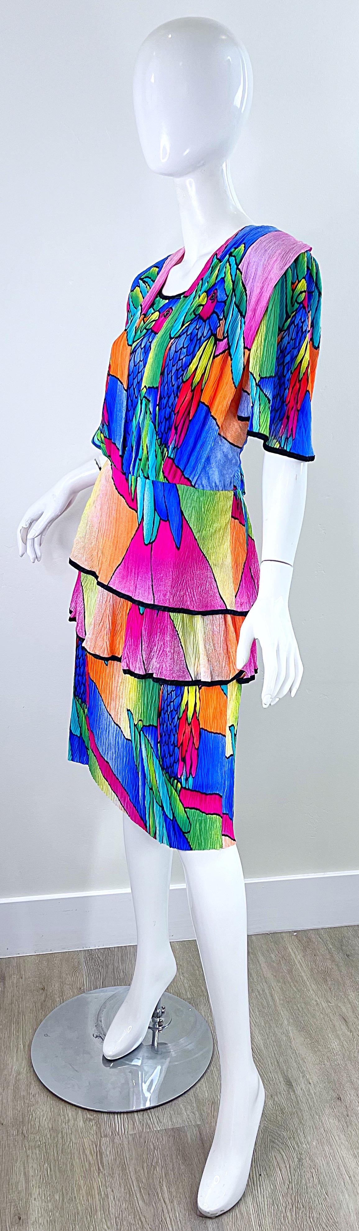 Amazing 1980s Puszta Novelty Parrot Print Margaritaville Vintage 80s Dress For Sale 3