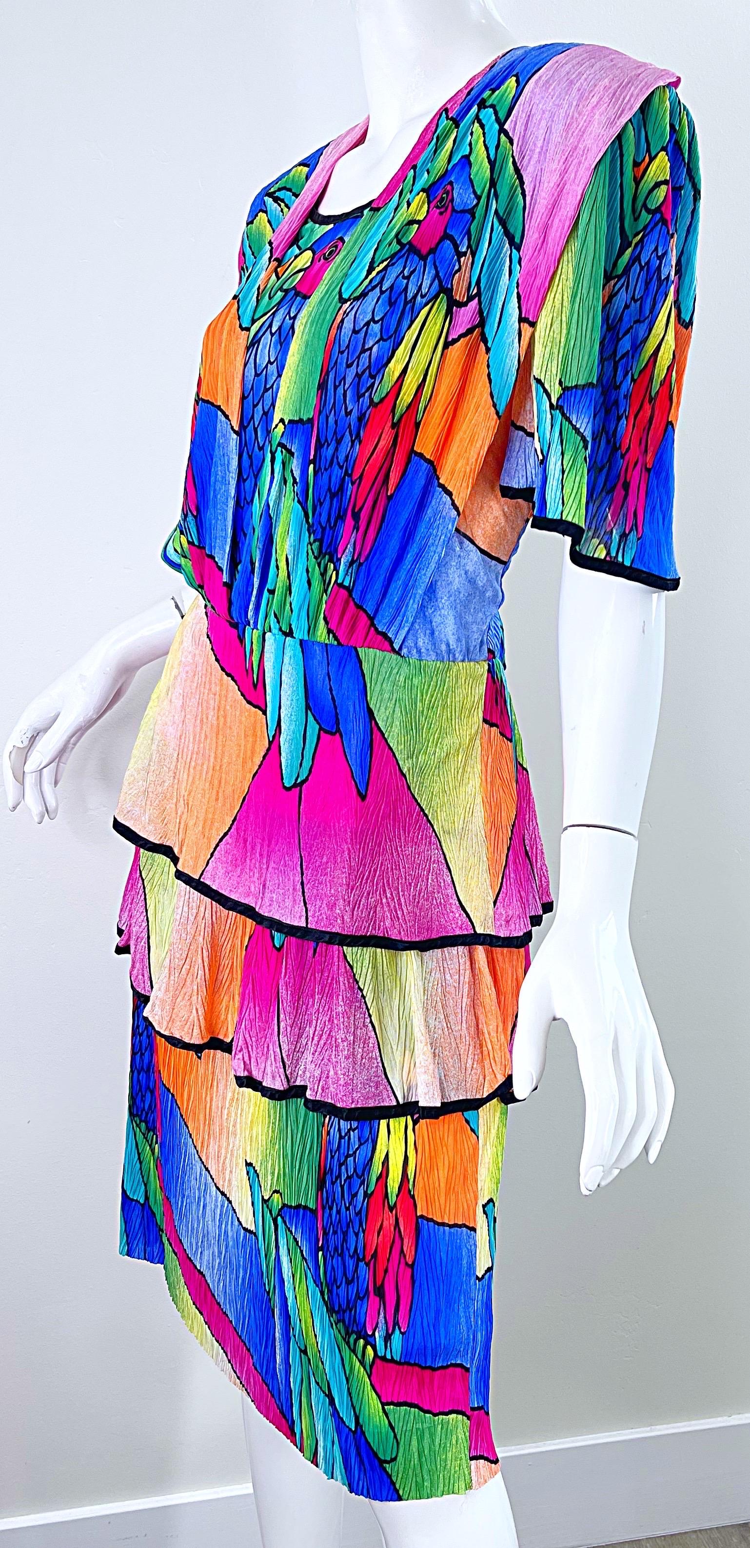 Amazing 1980s Puszta Novelty Parrot Print Margaritaville Vintage 80s Dress For Sale 5