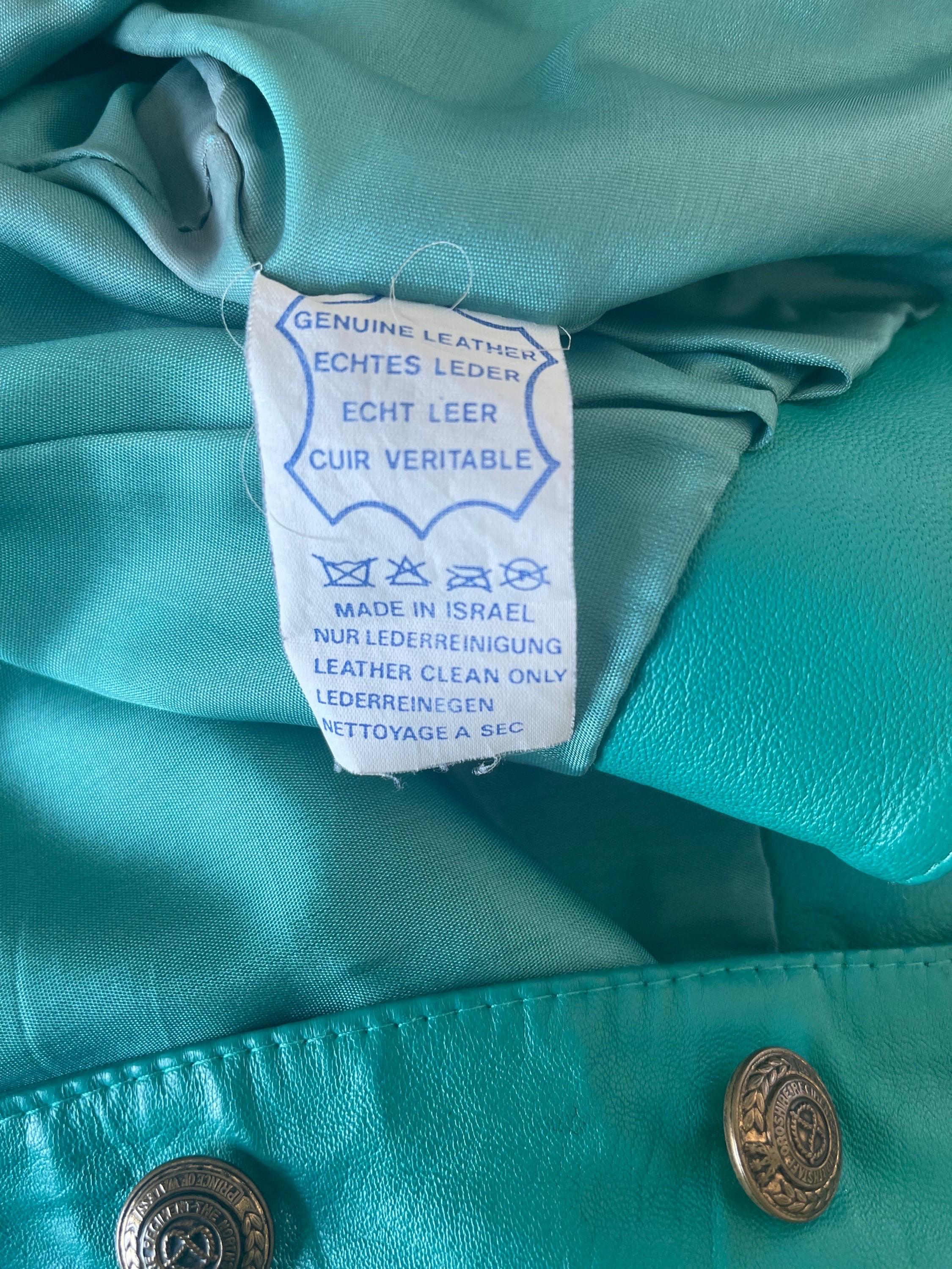 Amazing 1980s Teal Turquoise Leather Vintage 80s Cropped Bolero Jacket Medium For Sale 8