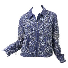 Amazing 1990s Fully Beaded + Sequin + Pearl Indigo Blue Vintage 90s Jacket