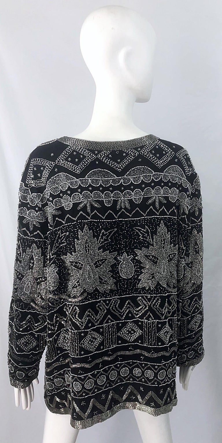Intricate 1990s Heavily Beaded 3XL Black Silver Sequined Vintage 90s ...