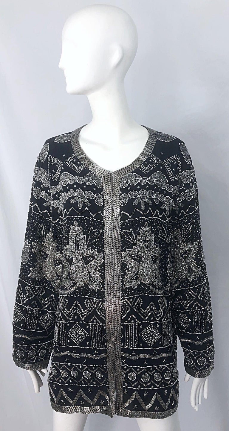 Intricate 1990s Heavily Beaded 3XL Black Silver Sequined Vintage 90s ...
