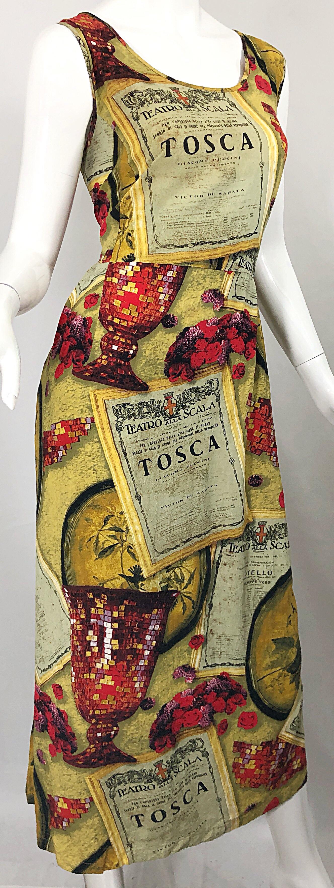 Amazing 1990s Novelty Tosca Opera Wine Print Large Size Vintage 90s Maxi Dress  For Sale 2