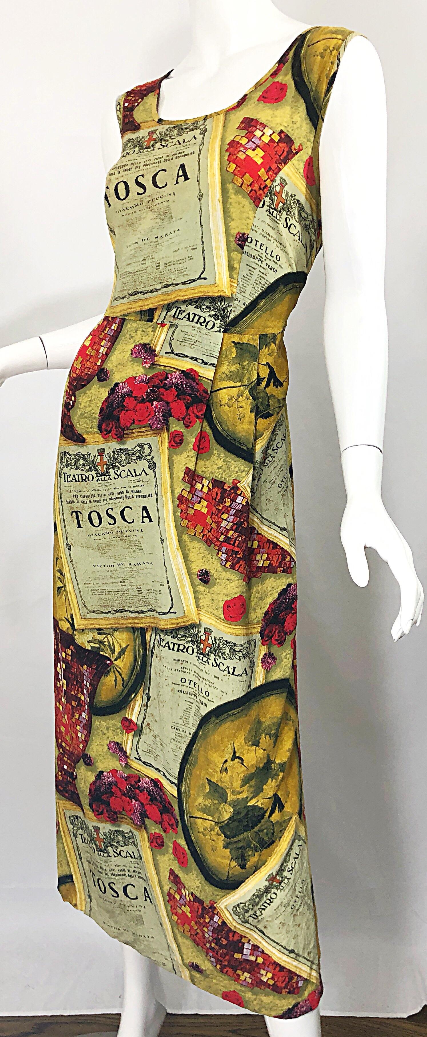 Amazing 1990s Novelty Tosca Opera Wine Print Large Size Vintage 90s Maxi Dress  For Sale 4