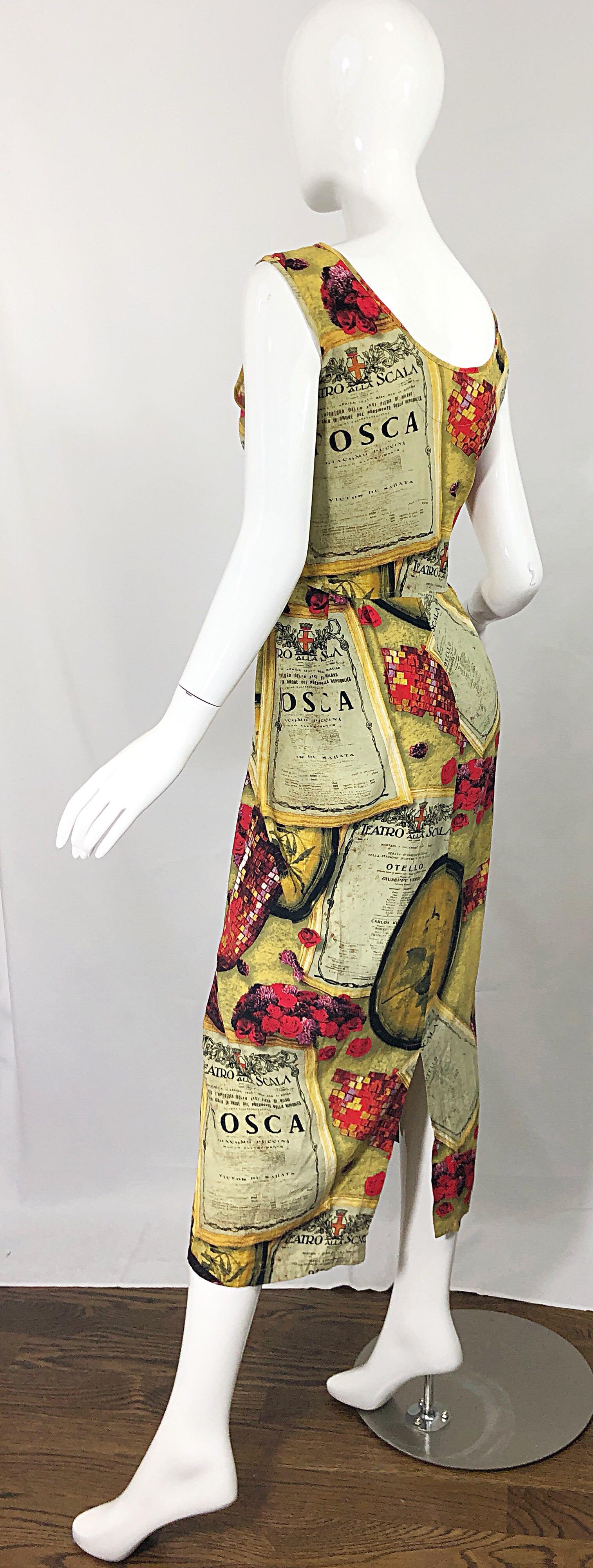 Amazing 1990s Novelty Tosca Opera Wine Print Large Size Vintage 90s Maxi Dress  For Sale 5