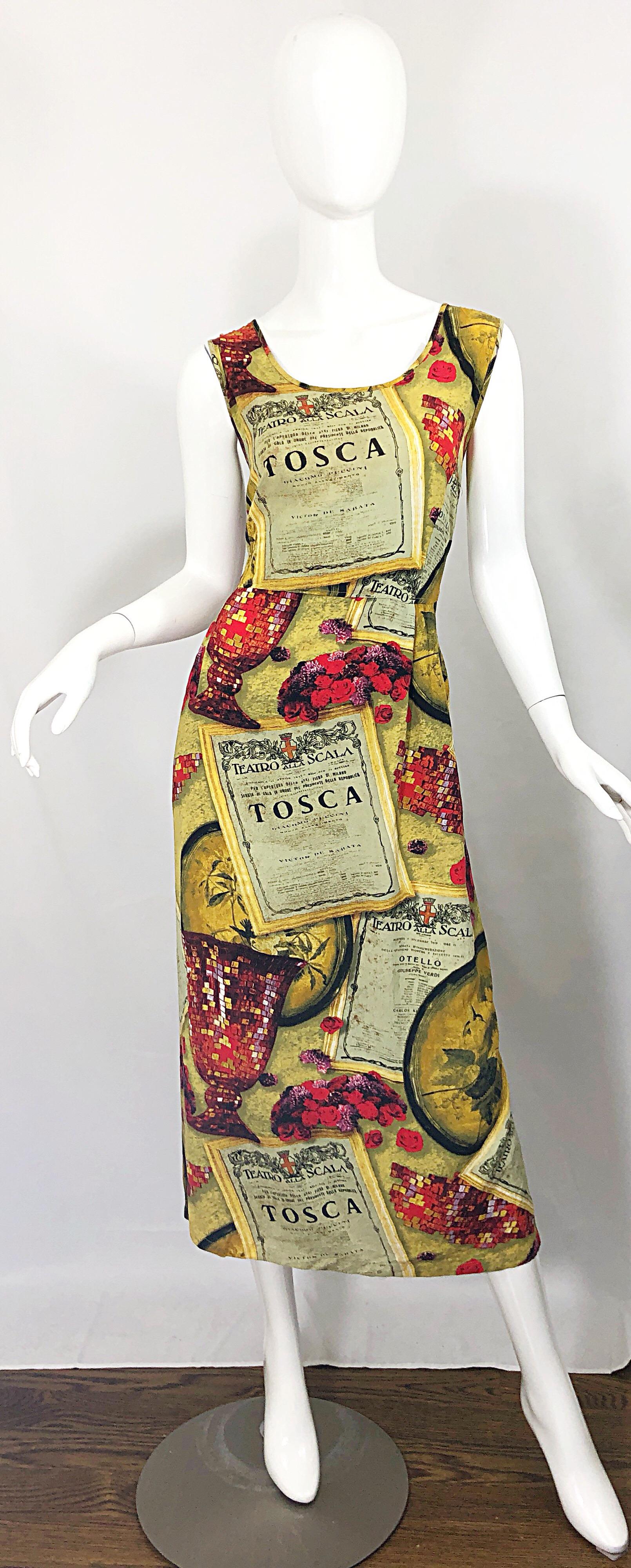 Amazing 1990s Novelty Tosca Opera Wine Print Large Size Vintage 90s Maxi Dress  For Sale 6
