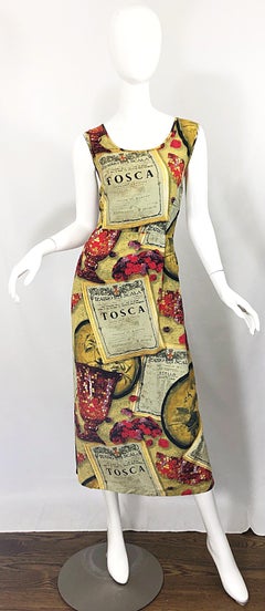 Amazing 1990s Novelty Tosca Opera Wine Print Large Size Vintage 90s Maxi Dress
