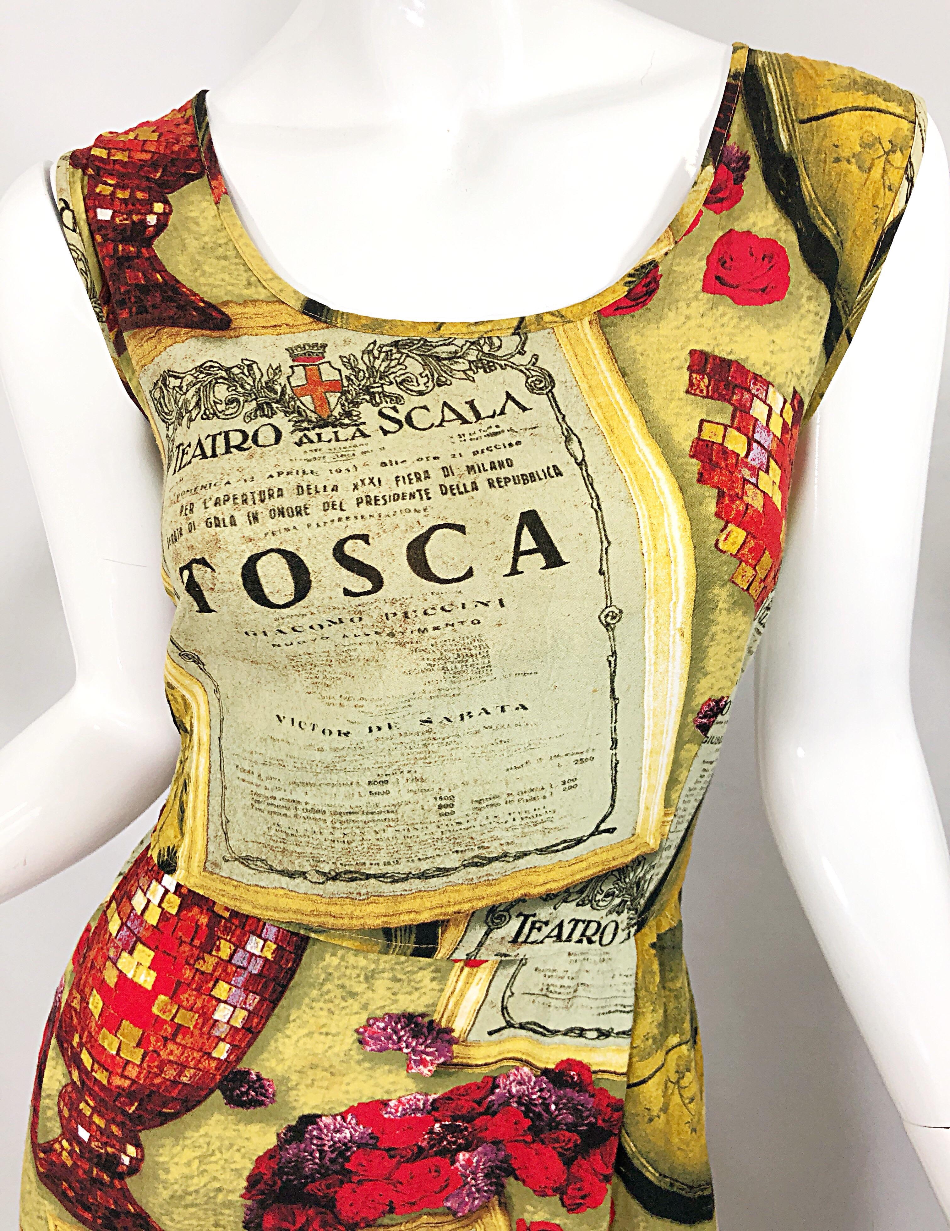 Fantastique robe longue vintage imprimée opéra Tosca grande taille des années 1990 en vente 1