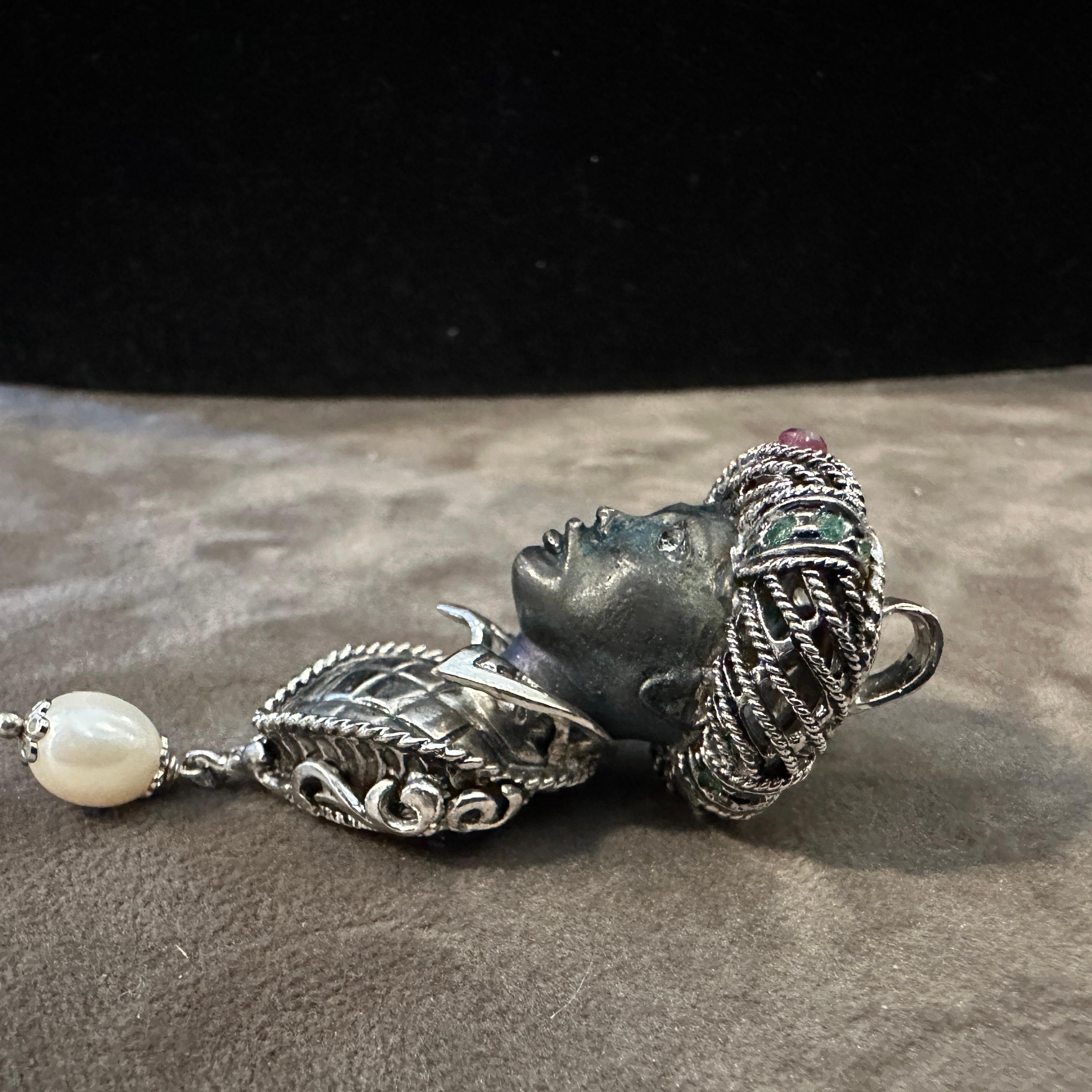 Amazing 1990s Sterling Silber und Edelsteine Italienisch Anhänger im Angebot 1