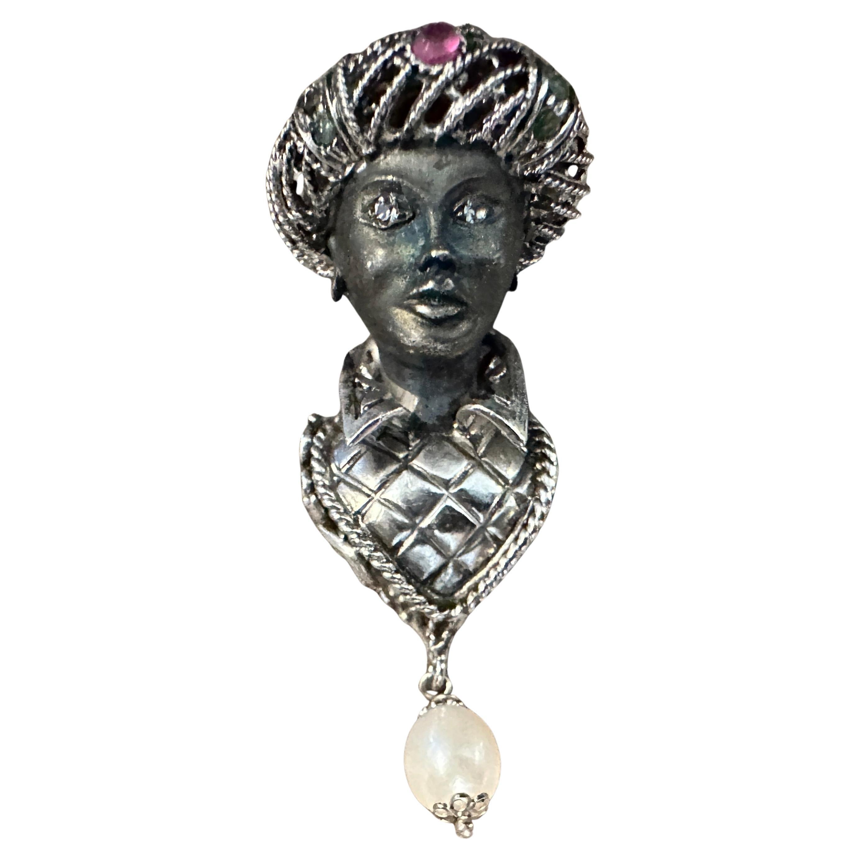 Amazing 1990s Sterling Silber und Edelsteine Italienisch Anhänger im Angebot