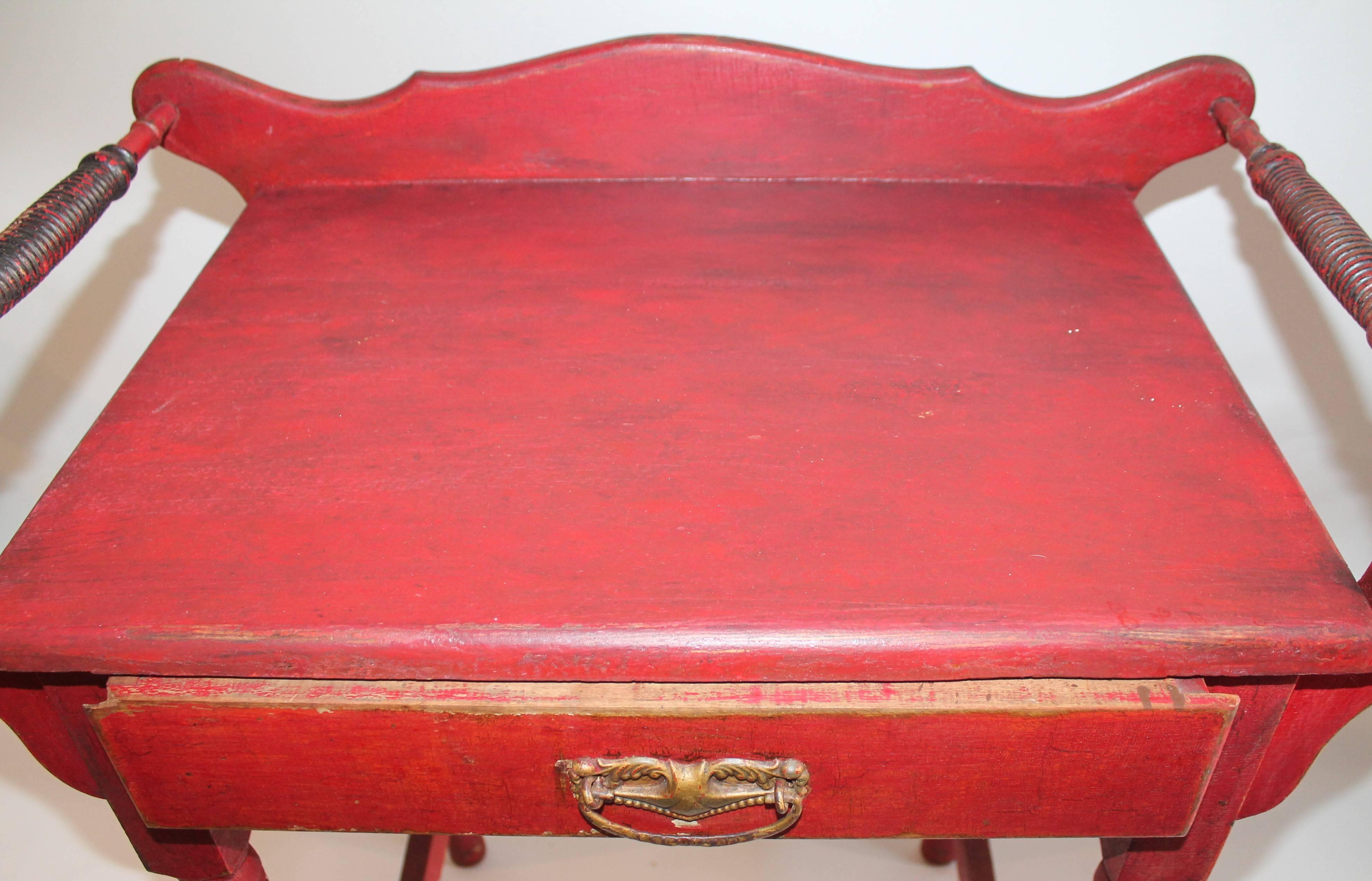 Pine Amazing 19th Century Side Table in Original Red Painted Surface