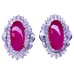 Zertifizierte 15,00 Karat Burma-Rubinen Diamanten 18k Gold Ohrringe