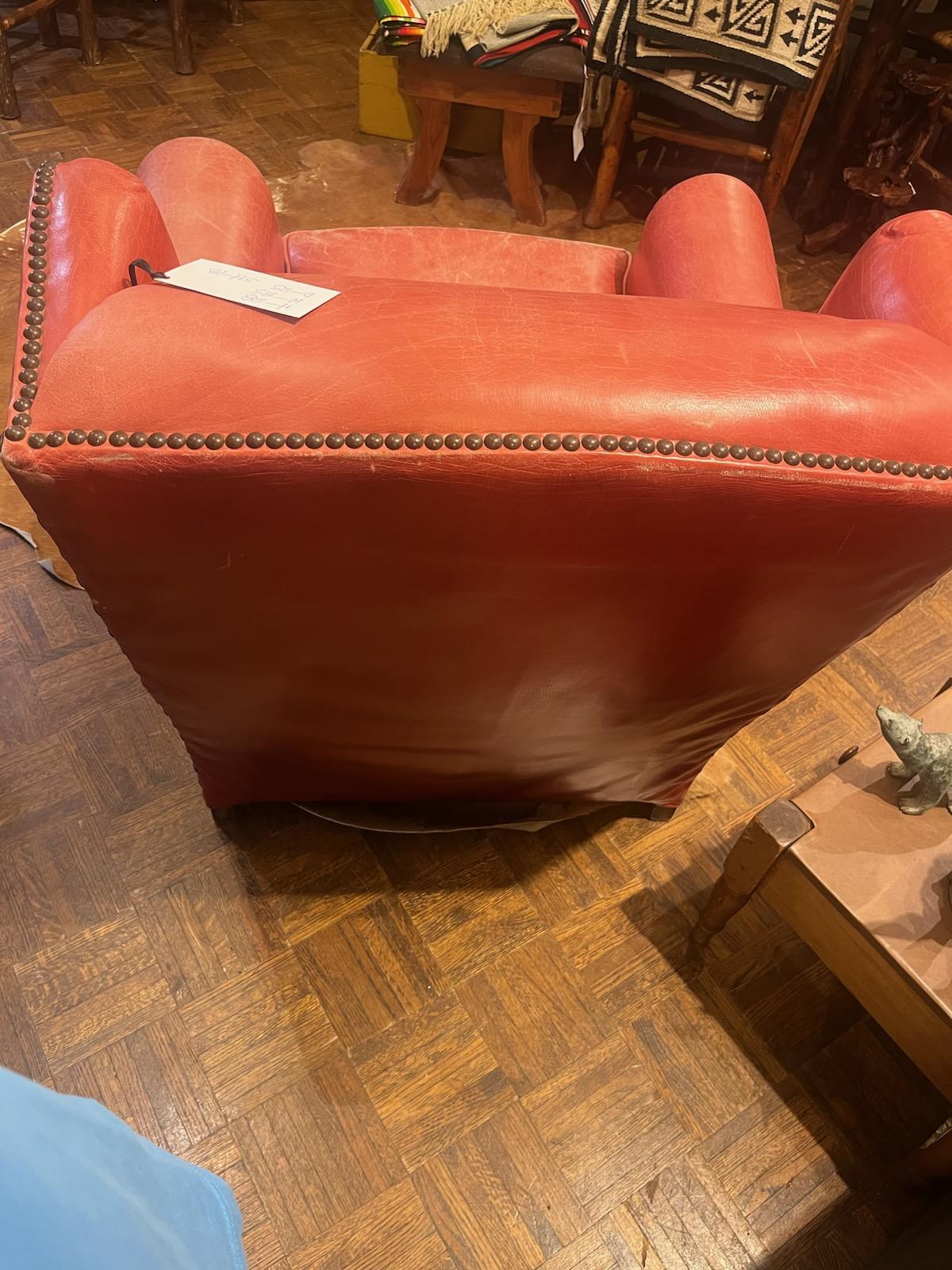 Amazing 20Thc Salmon Leather Club Chair In Good Condition In Los Angeles, CA