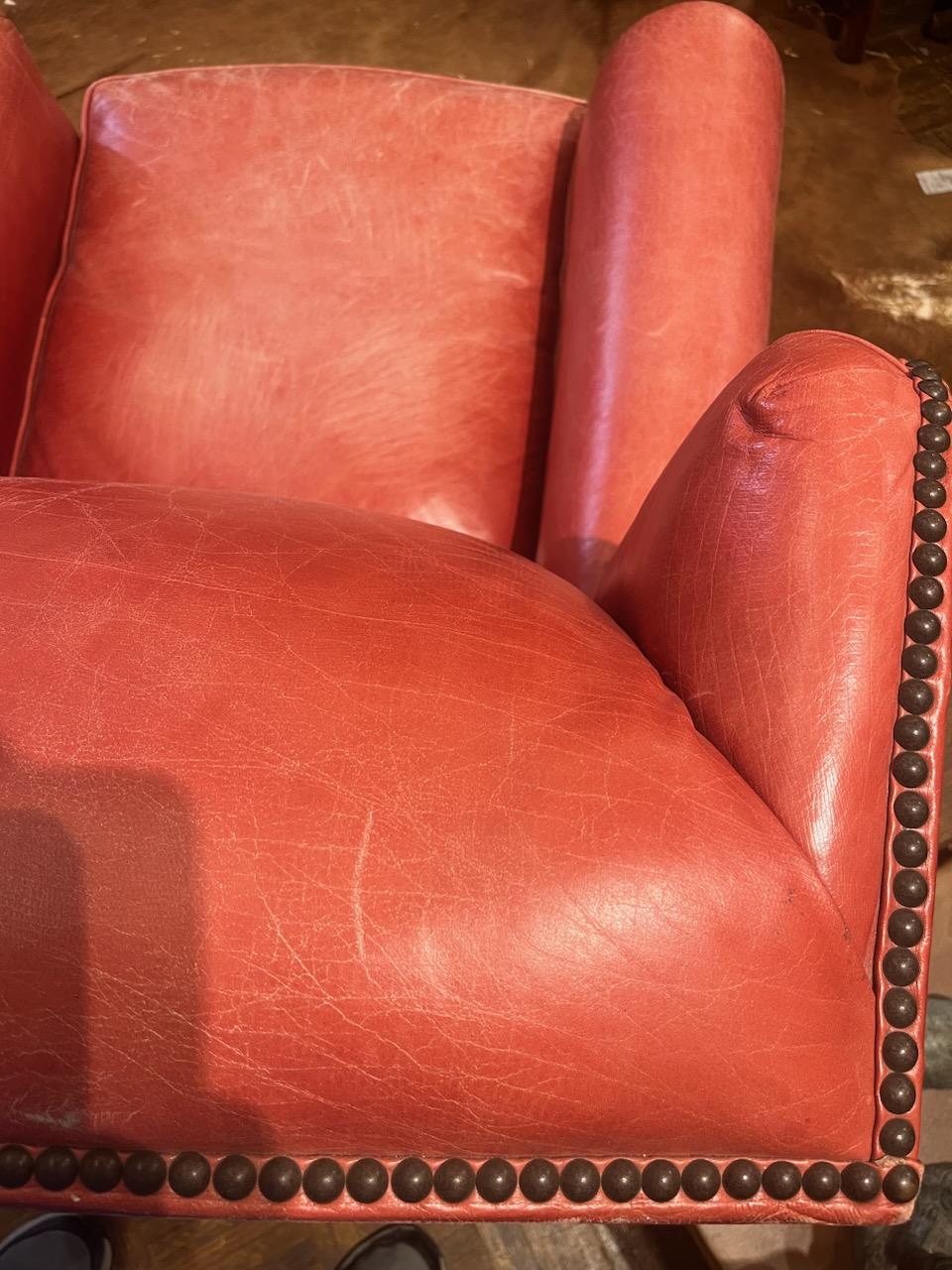 Mid-20th Century Amazing 20Thc Salmon Leather Club Chair