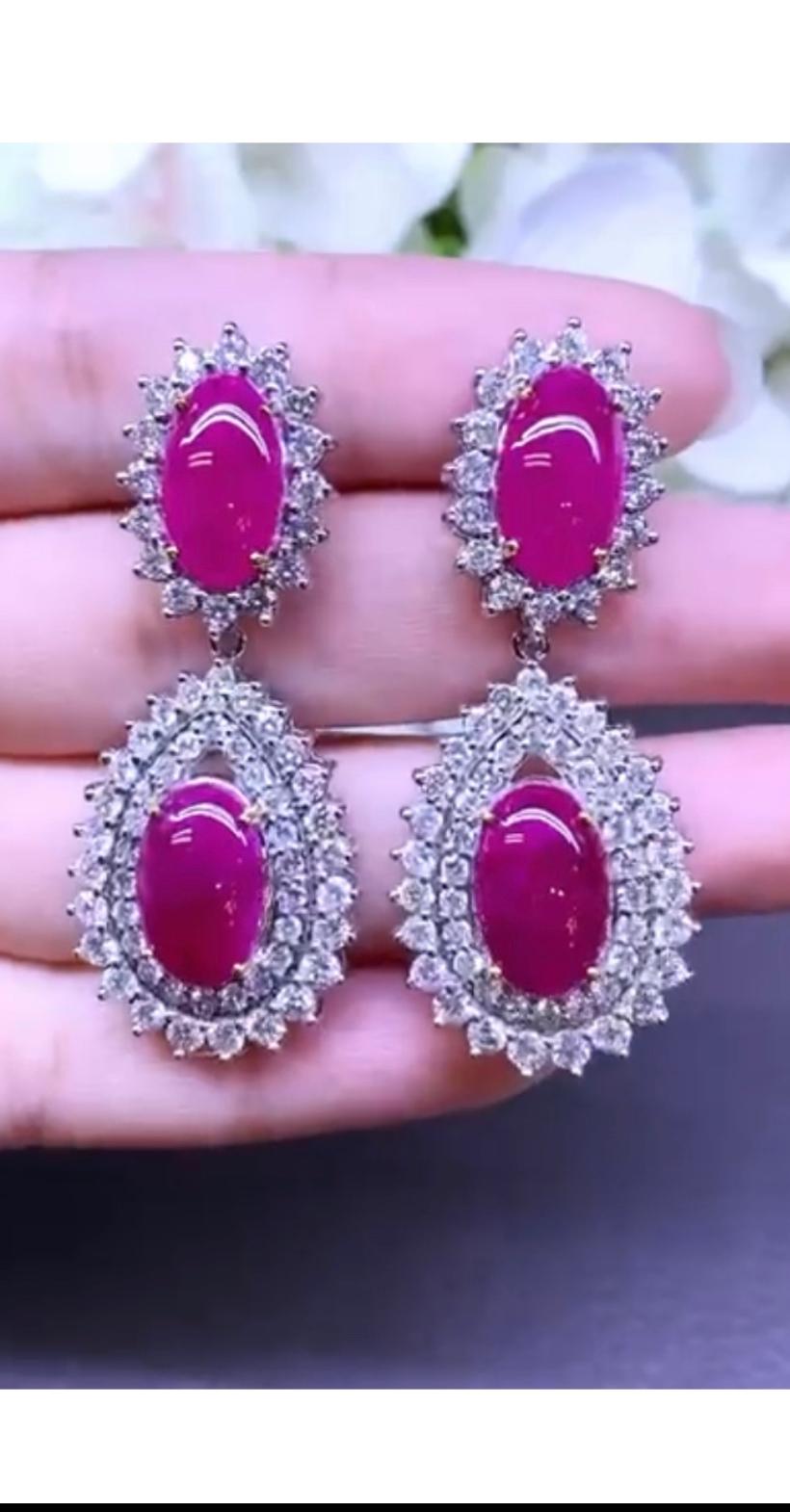 AIG Certified 19.00 Carats Burma Rubies  6.40 Ct Diamonds 18k Gold Earrings In New Condition For Sale In Massafra, IT