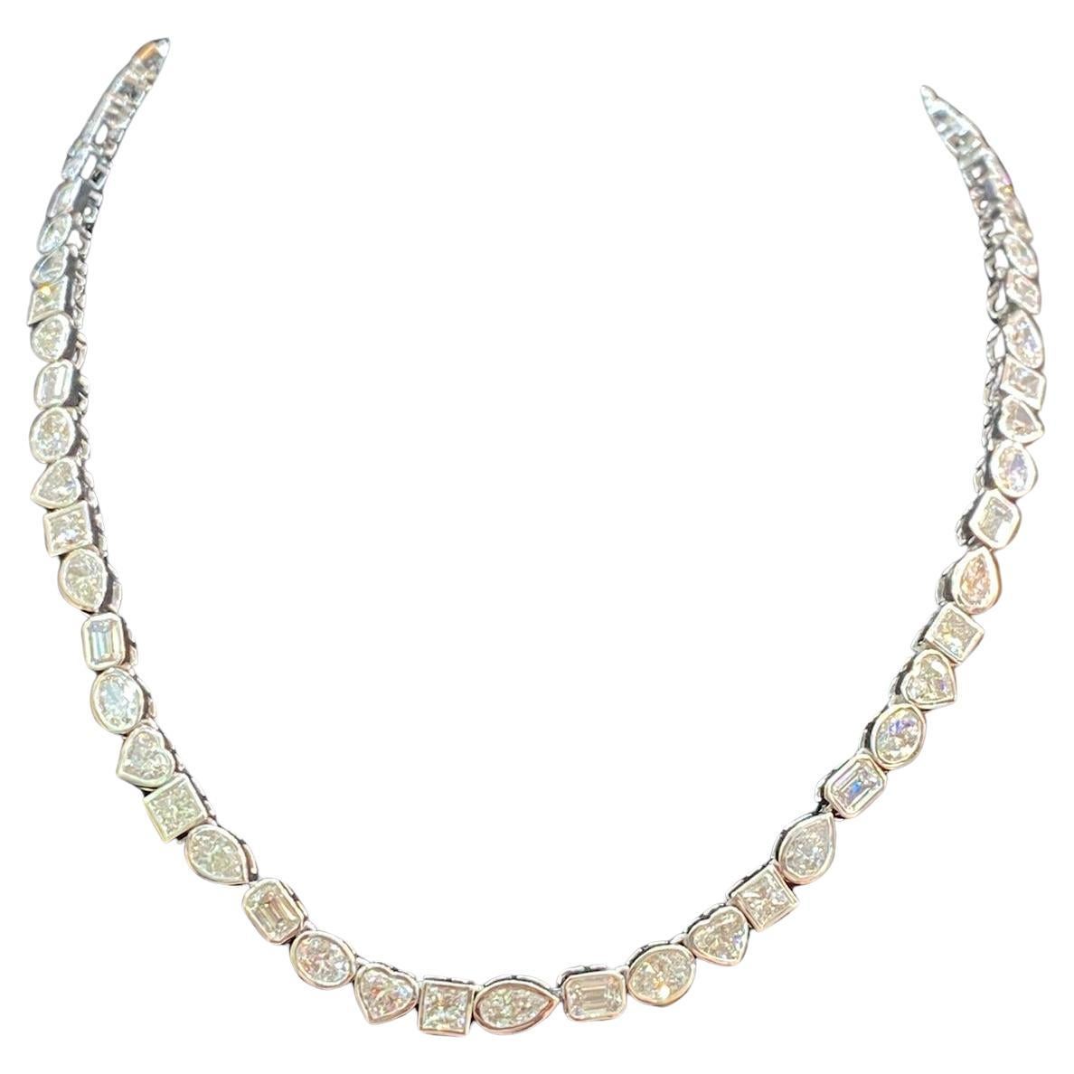 Amazing 27.00 Carats Special Cut Diamonds 18K Gold Tennis Necklace  For Sale