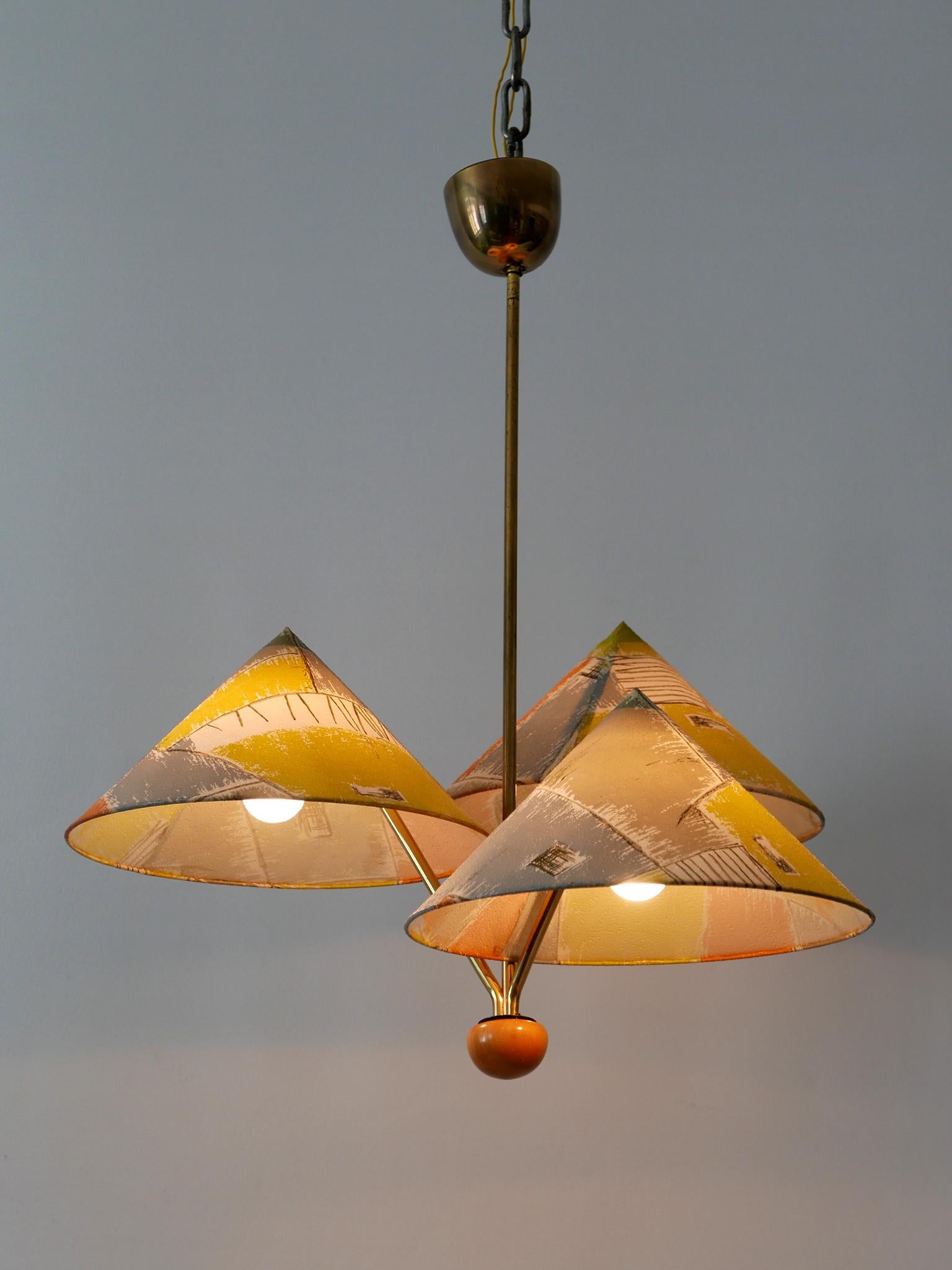 Amazing 3-Armed Chandelier or Pendant Lamp Chinese Hut y Rupert Nikoll Austria 7