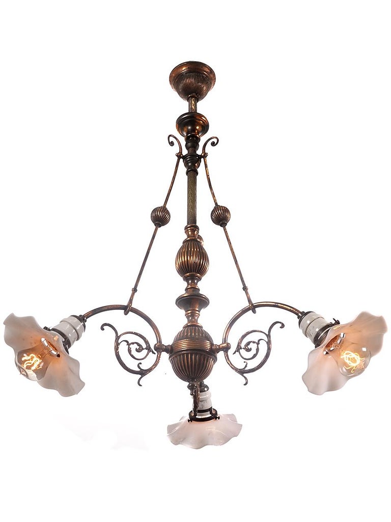 Amazing 3Light Japanned Finish Gas Era Chandelier at 1stDibs gas