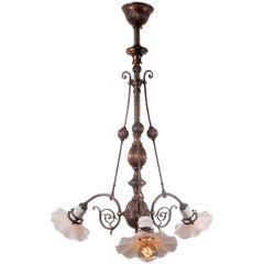 Antique Amazing 3-Light Japanned Finish Gas Era Chandelier