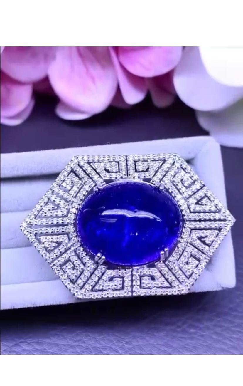 Women's or Men's AIG certified 35.76 ct of Tanzanite and 2.76 ct of diamonds on 18k gold Brooch For Sale