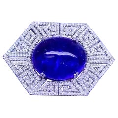 AIG certified 35.76 ct of Tanzanite and 2.76 ct of diamonds on 18k gold Brooch