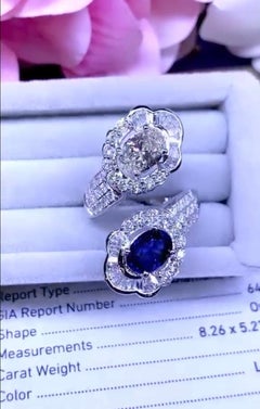 Incroyable bague en diamants de 4,41 carats et saphir de Ceylan sur bague