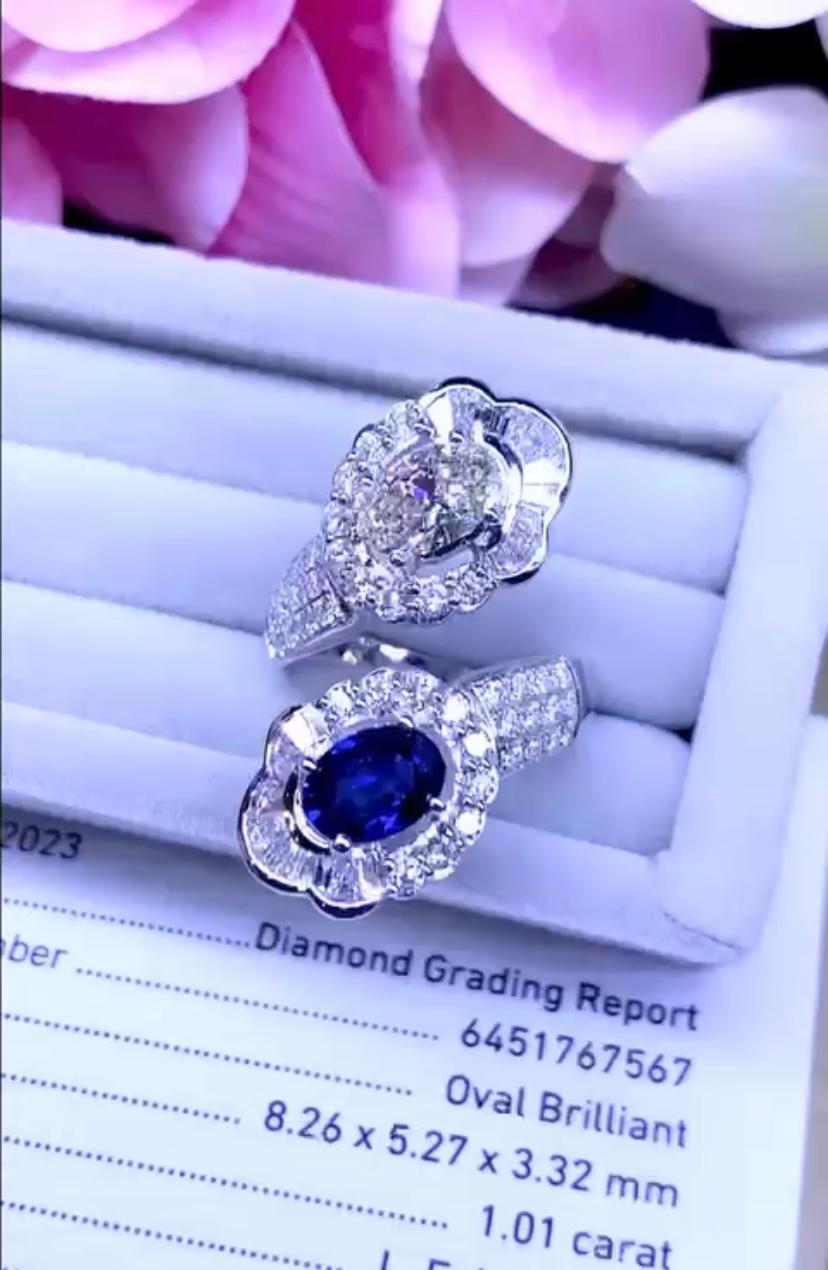 Amazing 4.41 Carats of Diamonds and Ceylon Sapphire on Ring In New Condition For Sale In Massafra, IT