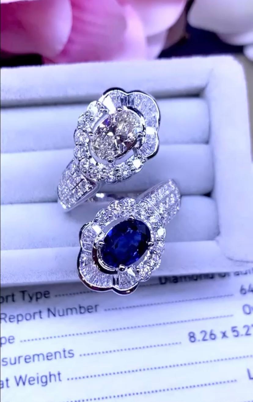Women's Amazing 4.41 Carats of Diamonds and Ceylon Sapphire on Ring For Sale