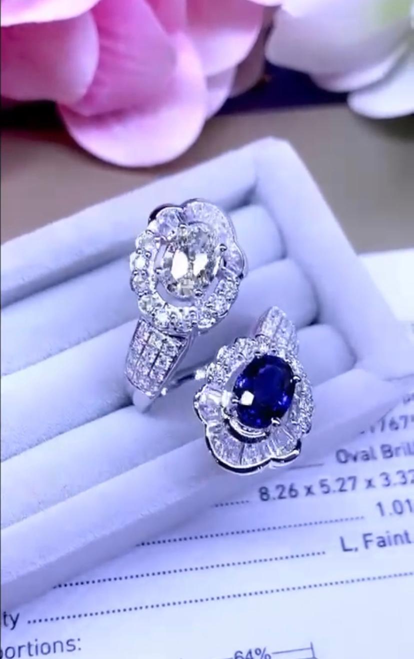 Amazing 4.41 Carats of Diamonds and Ceylon Sapphire on Ring For Sale 1