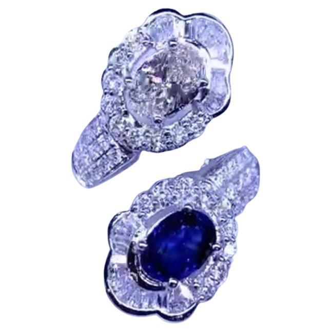 Amazing 4.41 Carats of Diamonds and Ceylon Sapphire on Ring For Sale