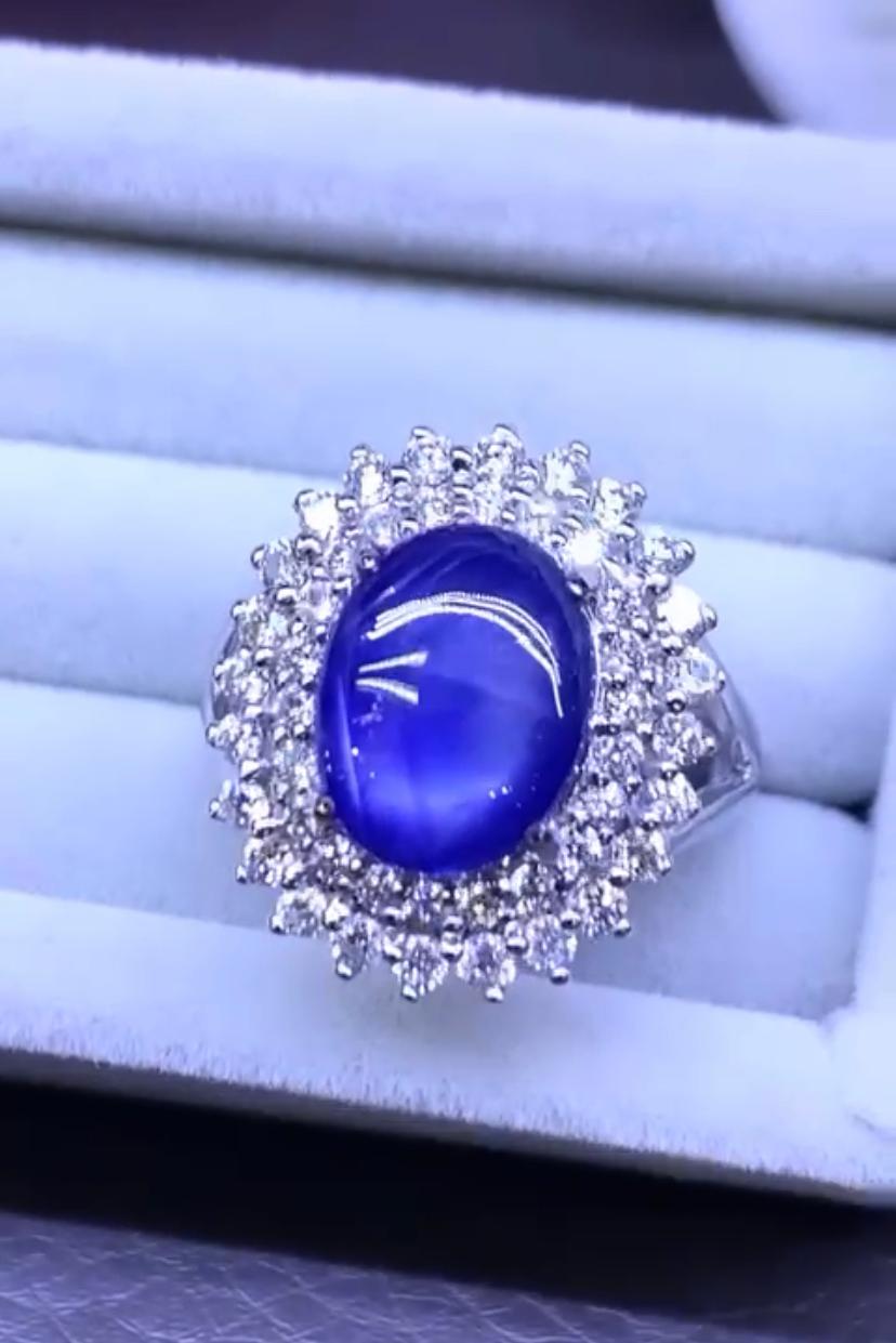Amazing 4.55 Carats of Untreated Ceylon Sapphire and Diamonds on Ring  In New Condition In Massafra, IT
