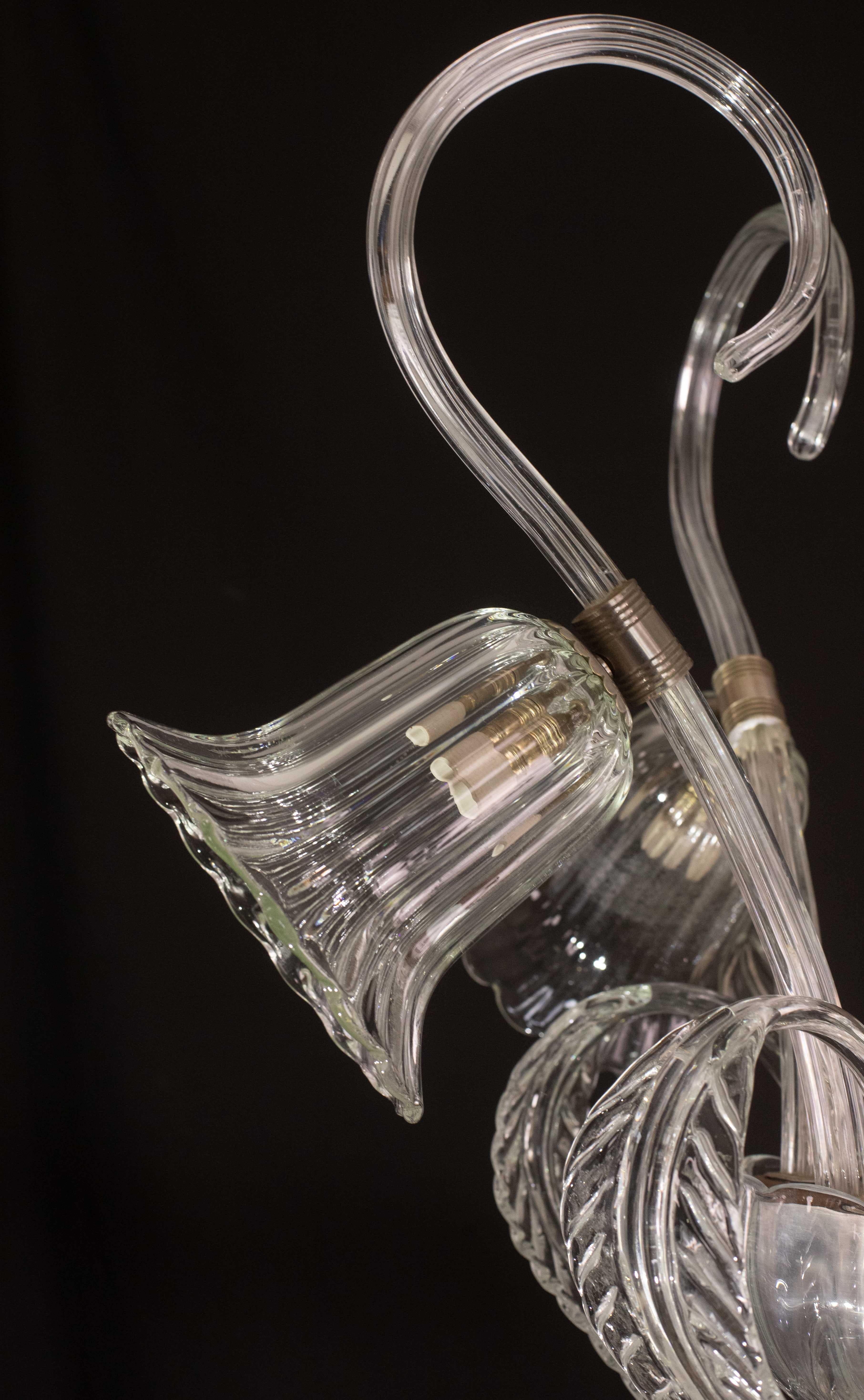 Amazing 5 Light Art Deco Murano Glass and Brass Chrome Chandelier by Barovier For Sale 6