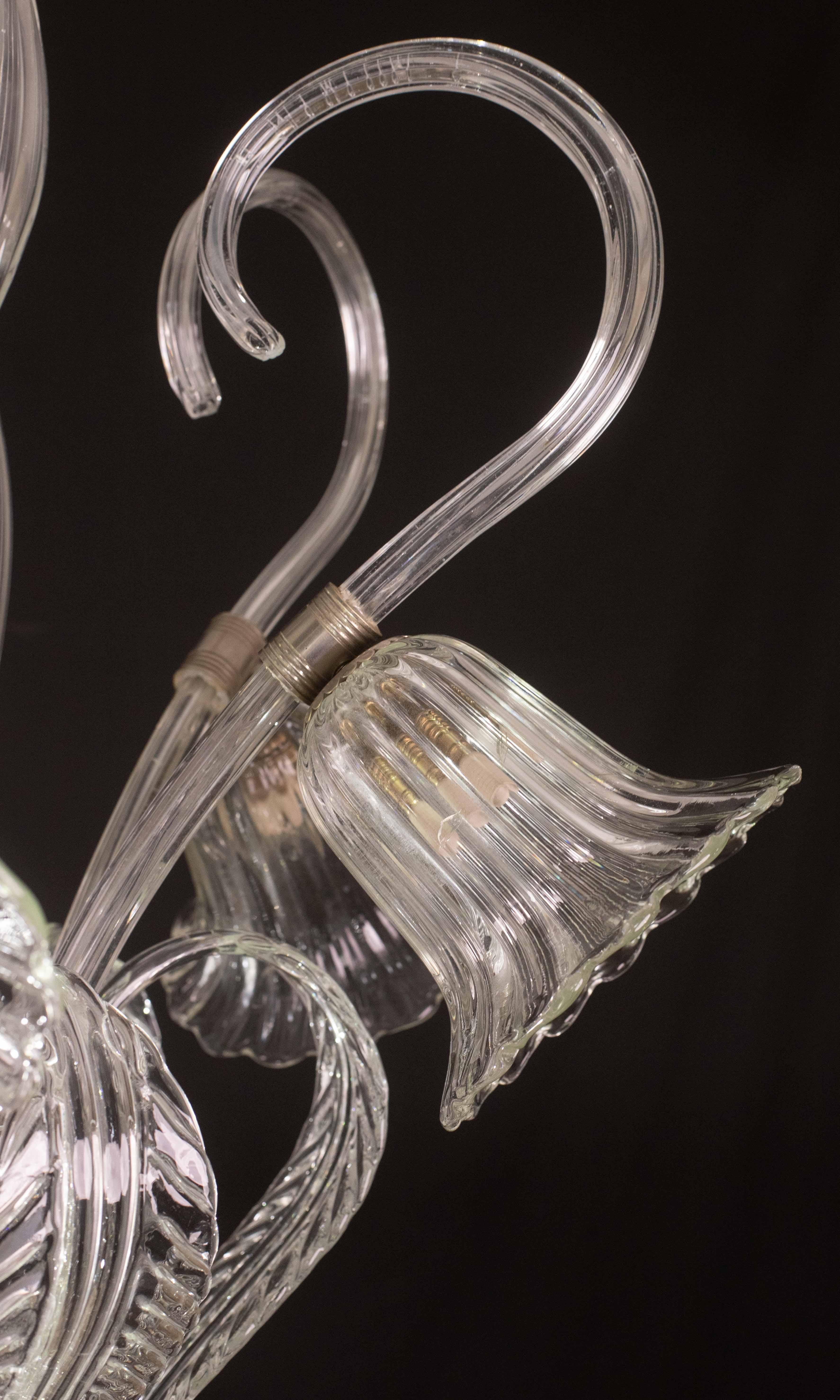 Amazing 5 Light Art Deco Murano Glass and Brass Chrome Chandelier by Barovier For Sale 7