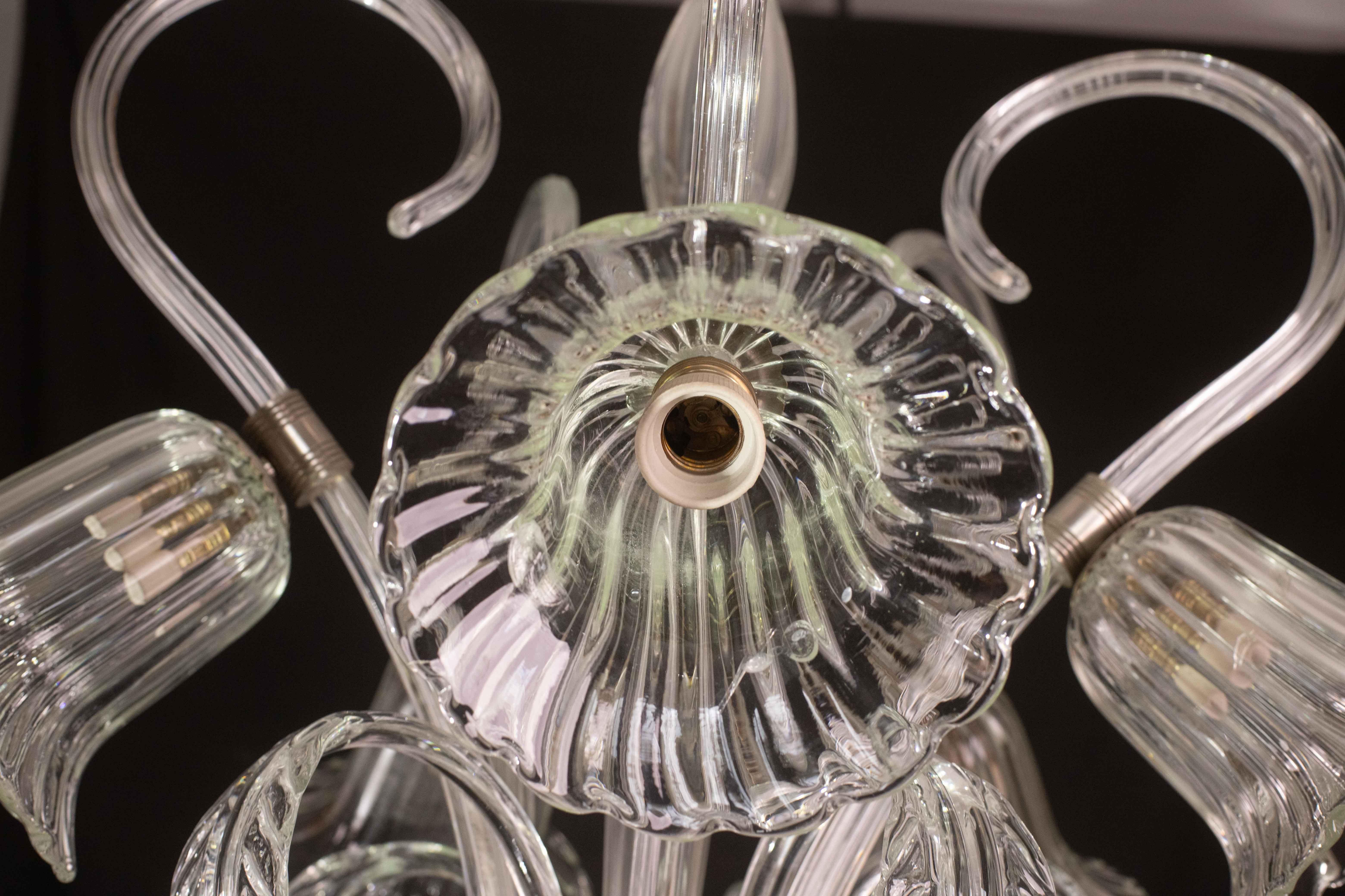 Amazing 5 Light Art Deco Murano Glass and Brass Chrome Chandelier by Barovier For Sale 8