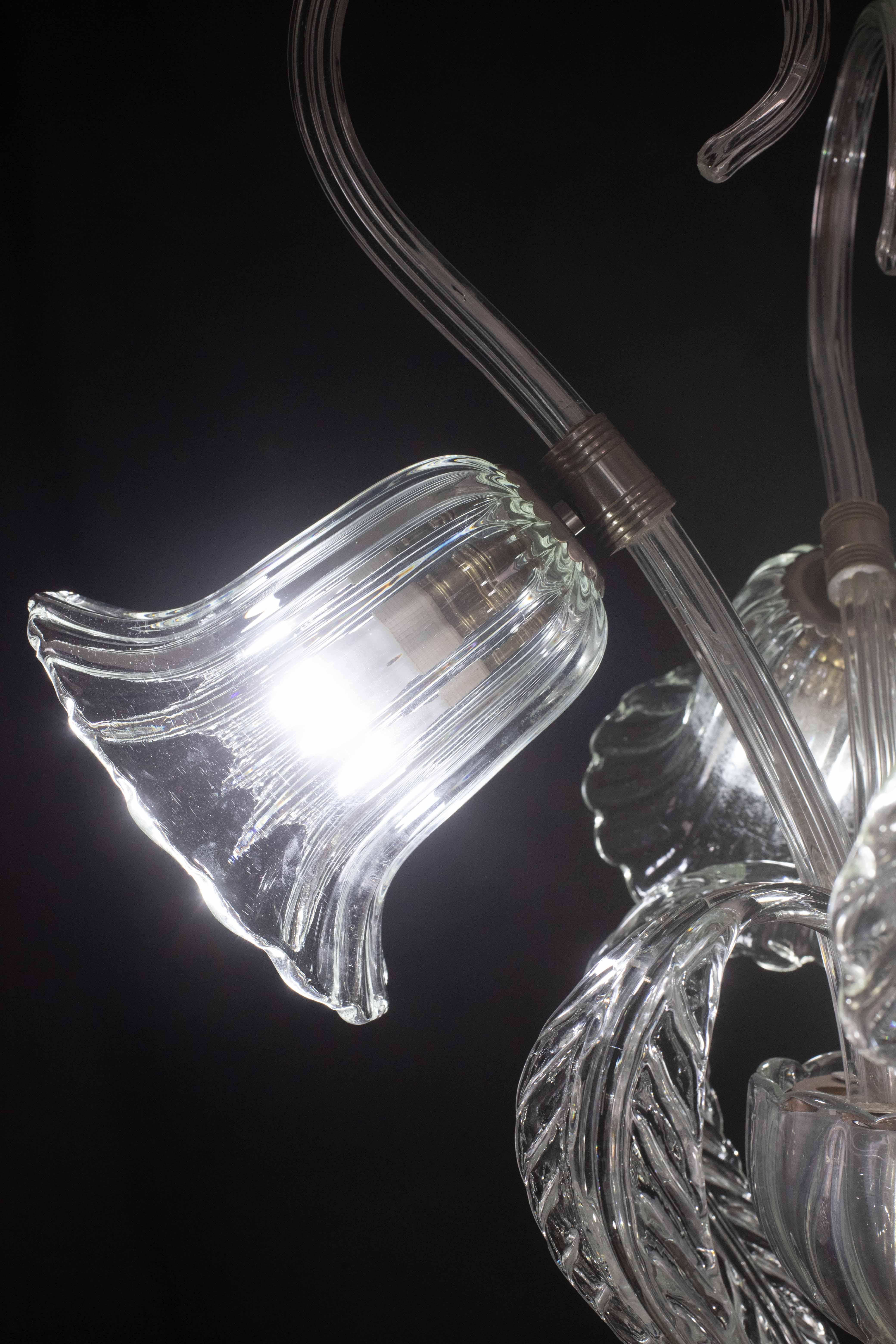 Amazing 5 Light Art Deco Murano Glass and Brass Chrome Chandelier by Barovier For Sale 9