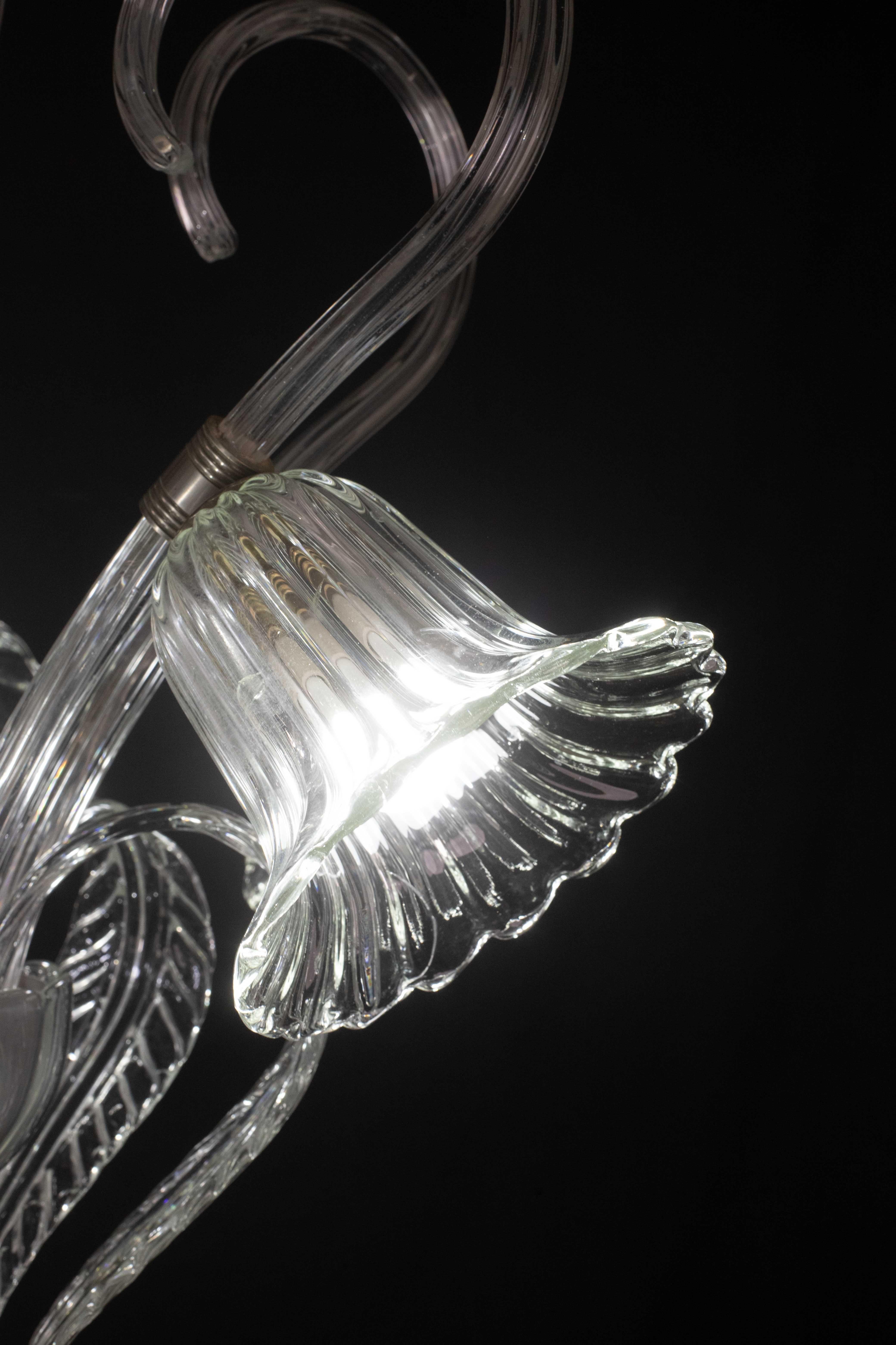 Amazing 5 Light Art Deco Murano Glass and Brass Chrome Chandelier by Barovier For Sale 10